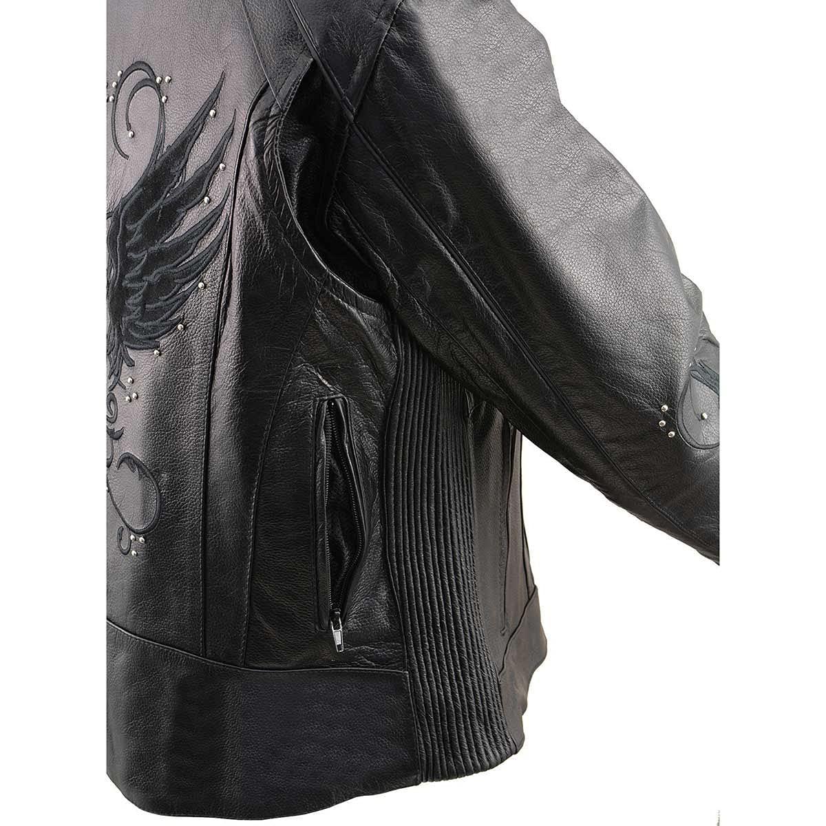 Milwaukee Leather ML1952 Women's Black Embroidered Wing & Stud Design Leather Scooter Jacket - Stylish Motorcycle Riding & Casual Outwear for Bikers & Fashion Enthusiasts