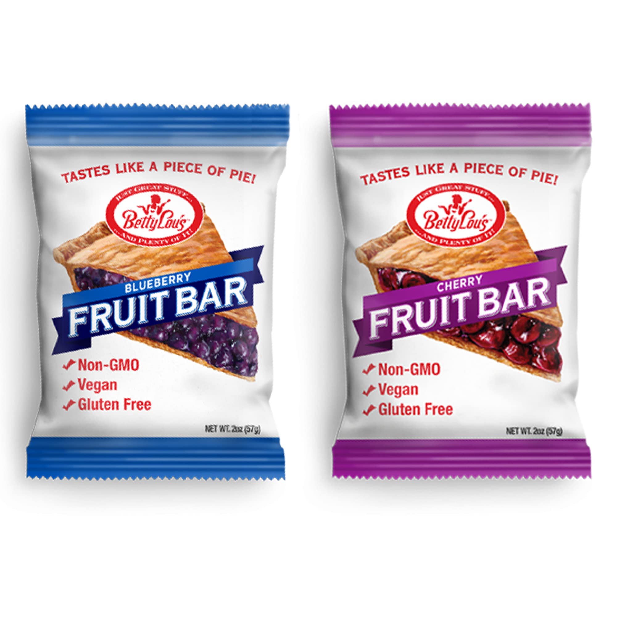 Betty Lou's Gluten Free Vegan Non GMO Fruit Bars Bundle - Blueberry & Cherry Flavors, 2 oz Each (24 Pack) | Healthy Snacks for On-the-Go, Lunch Boxes, Hiking & Office Breaks
