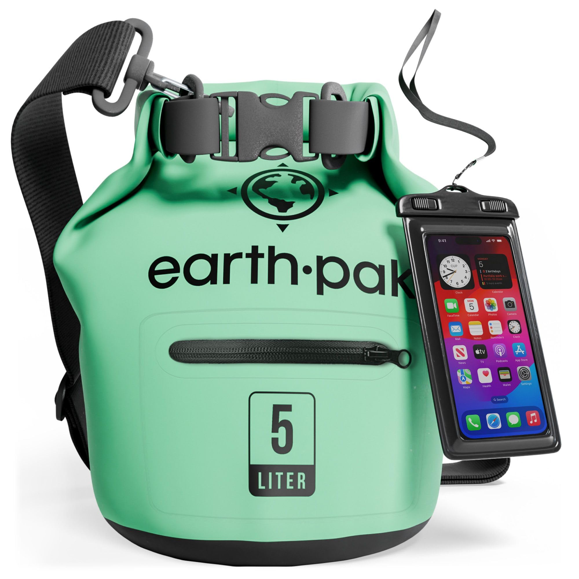 Earth Pak Waterproof Dry Bag Backpack with Zippered Pocket - Keeps Gear Dry for Kayaking, Swimming, Hiking & Beach - Includes Waterproof Phone Case - Ideal for Outdoor Adventures, Water Sports & Travel