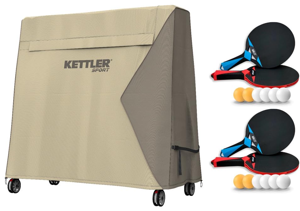 KETTLER Outdoor 15 Table Tennis Table with 4-Player Bundle - Premium Ping Pong Table for Backyard, Patio & Game Room Fun