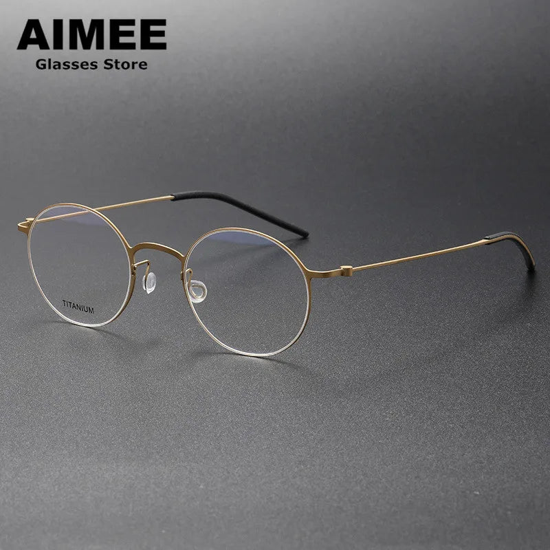 Unisex Round Full Rim Screwless Titanium Eyeglasses Frame 5504 - Lightweight Durable Glasses for Work, Reading & Everyday Wear