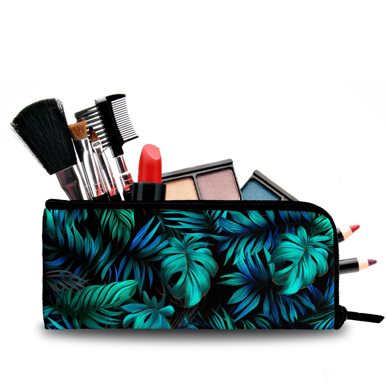 Hawaiian Palm Leaf Makeup Bag for Women - Large Capacity Waterproof Cosmetic Organizer & Mini Travel Pouch Set | Perfect for Vacation, Beach Trips, and Daily Makeup Storage