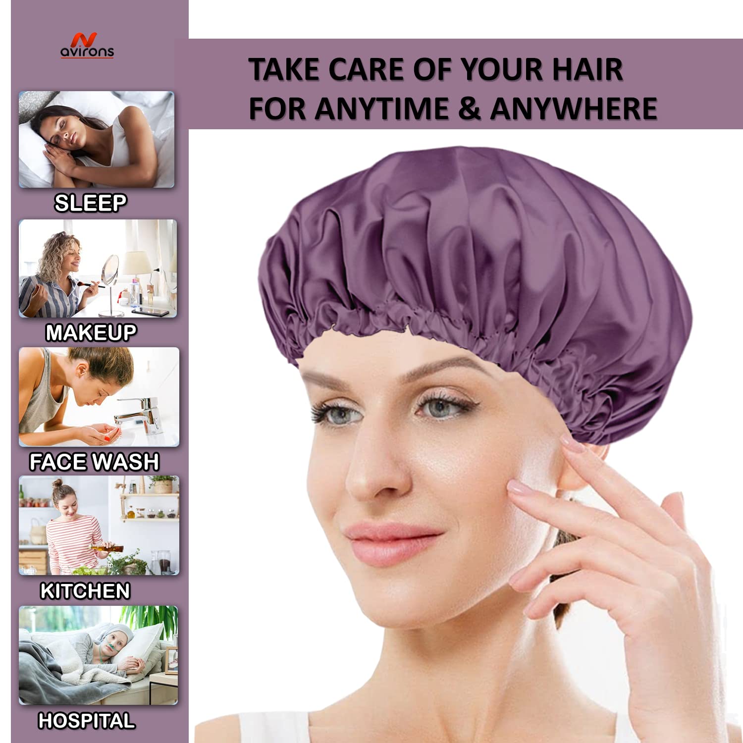 Avirons Silk Hair Bonnet with Sleep Mask | Double Layer Reversible Satin Sleeping Cap for Women & Men | Hair Protection for Curly, Natural, Braided Hair | Perfect for Nighttime, Travel & Home Use