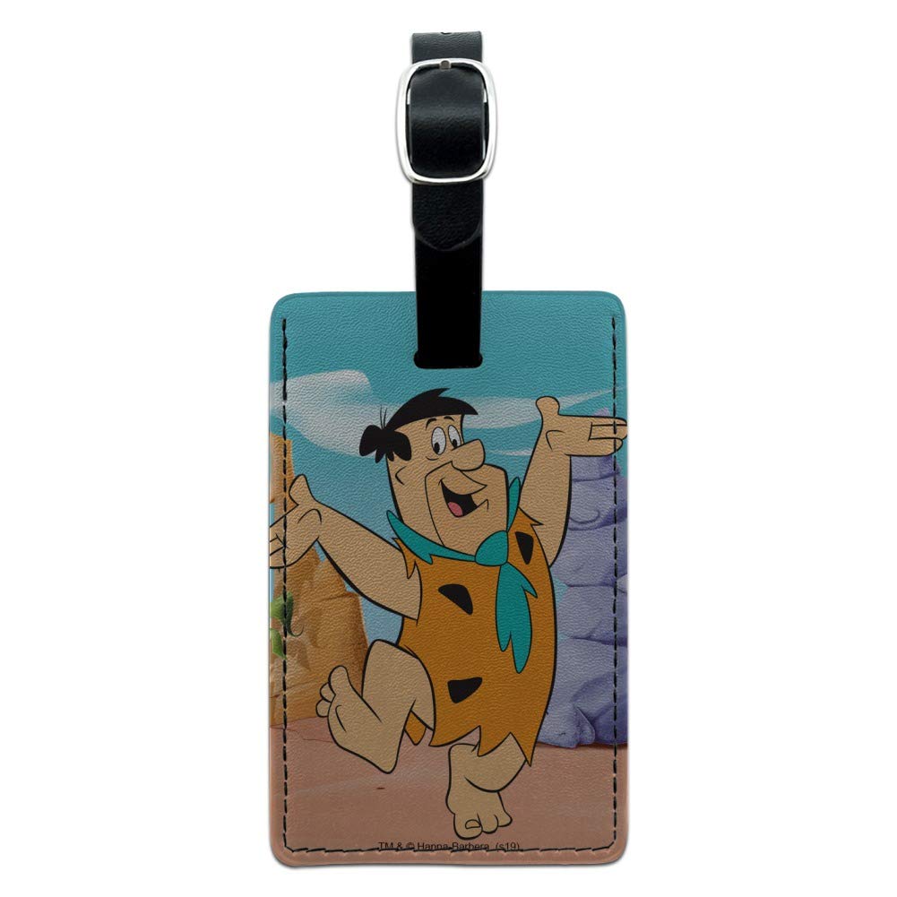 Flintstones Fred Character Rectangle Leather Luggage Tag - Durable Carry-On ID Tag for Suitcases, Backpacks & Travel Bags - Perfect for Airports, Vacations & Business Trips