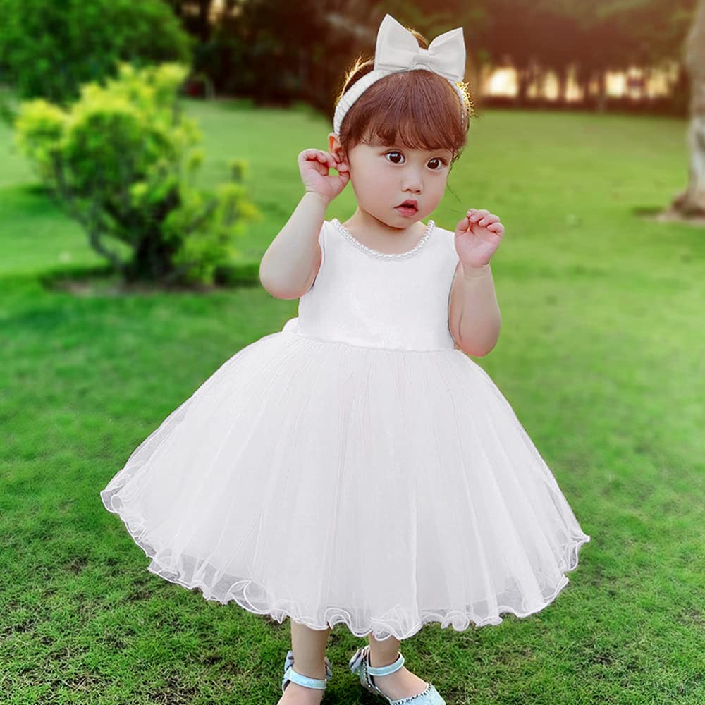 6M-6T Baby Girls Backless Lace Pageant Dress - Toddler Formal Princess Gown with Headwear - Perfect for Weddings, Birthday Parties & Photo Shoots