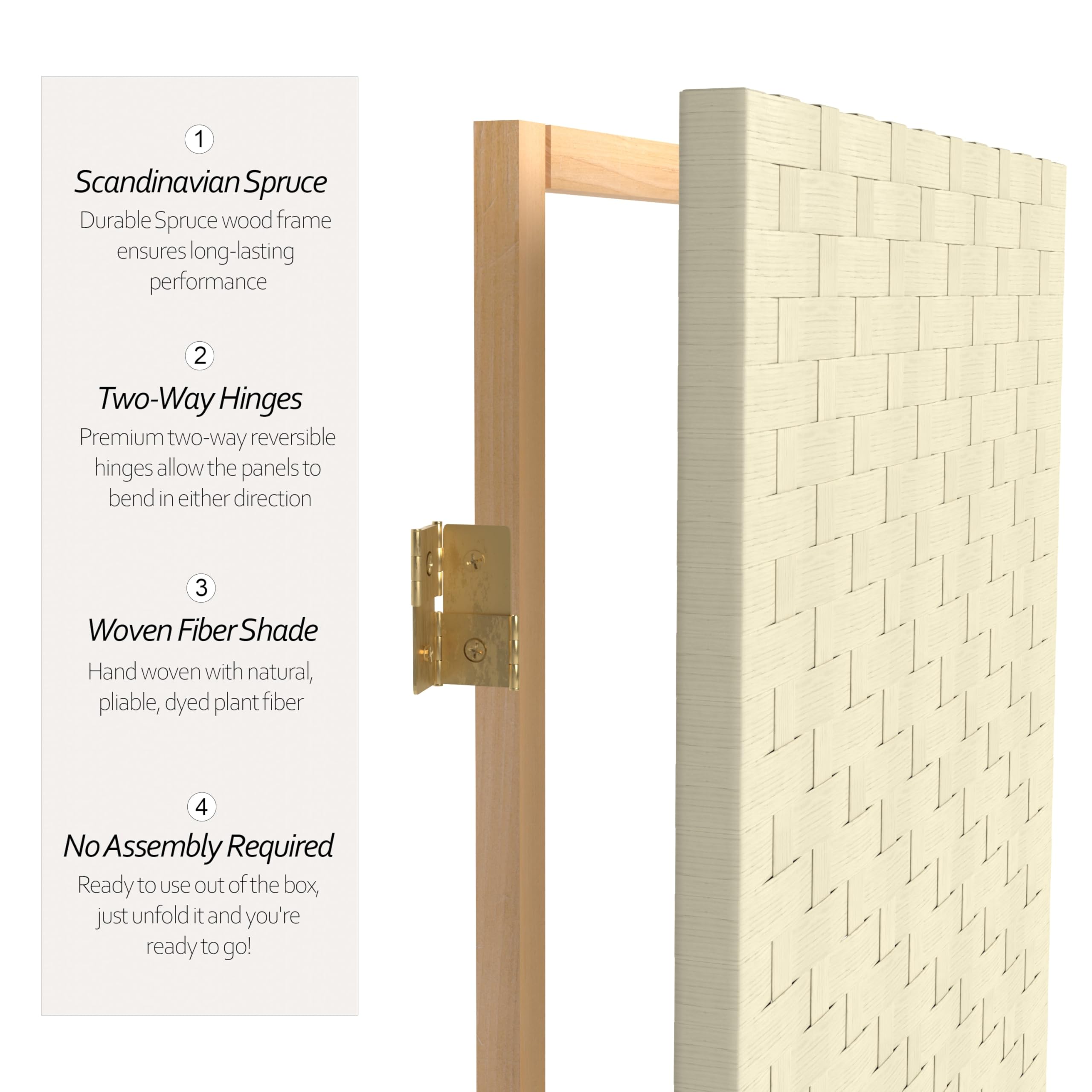 6 ft. Tall Woven Fiber Room Divider - 5 Panel Cream Folding Screen for Living Room, Bedroom & Office Privacy | Red Lantern Design Home Decor