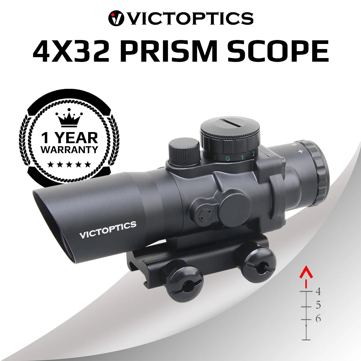 VictOptics 4x32 Compact Prism Scope - Quick Change Etched Glass Reticle with 3 Color Options for AR-15 & Airsoft Rifles - Perfect for Tactical Shooting, Hunting, and Outdoor Range Practice