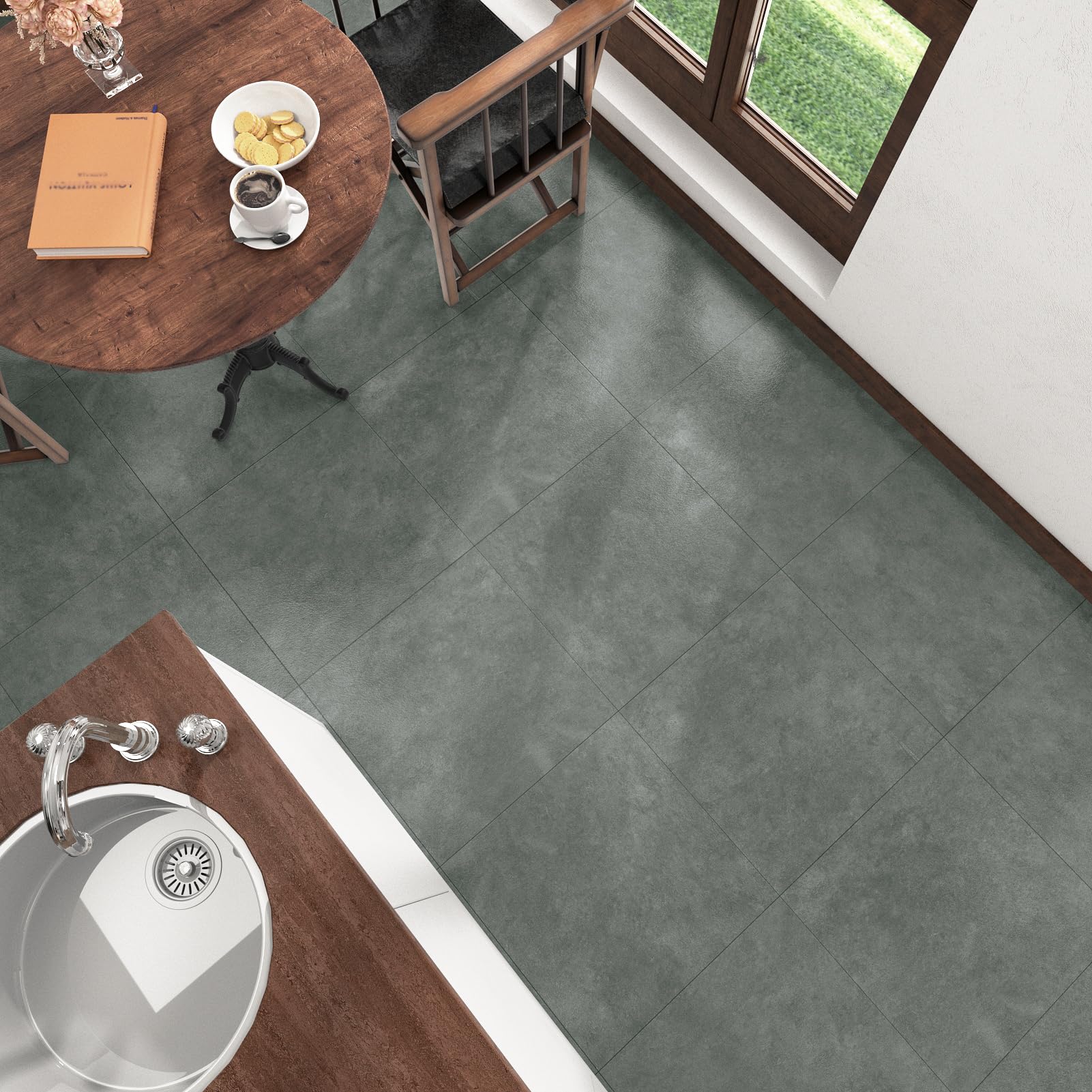WESTICK Marble Grey Peel and Stick Vinyl Floor Tiles - 20 Pack 12x12 Inch Waterproof Self-Adhesive Removable Flooring for Bathroom, Kitchen, Laundry Room & Basement - Easy DIY Home Renovation Solution
