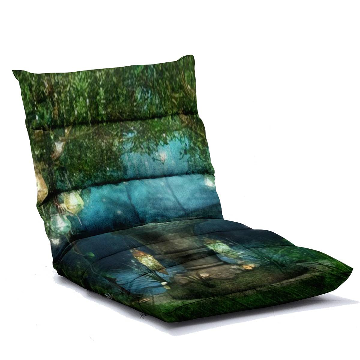 Adjustable 6-Position Memory Foam Floor Lounger Sofa with Lanterns - Foldable Lounge Chair for Adults & Kids - Perfect for Reading, Watching TV, Gaming, and Meditation by The Pond or Forest