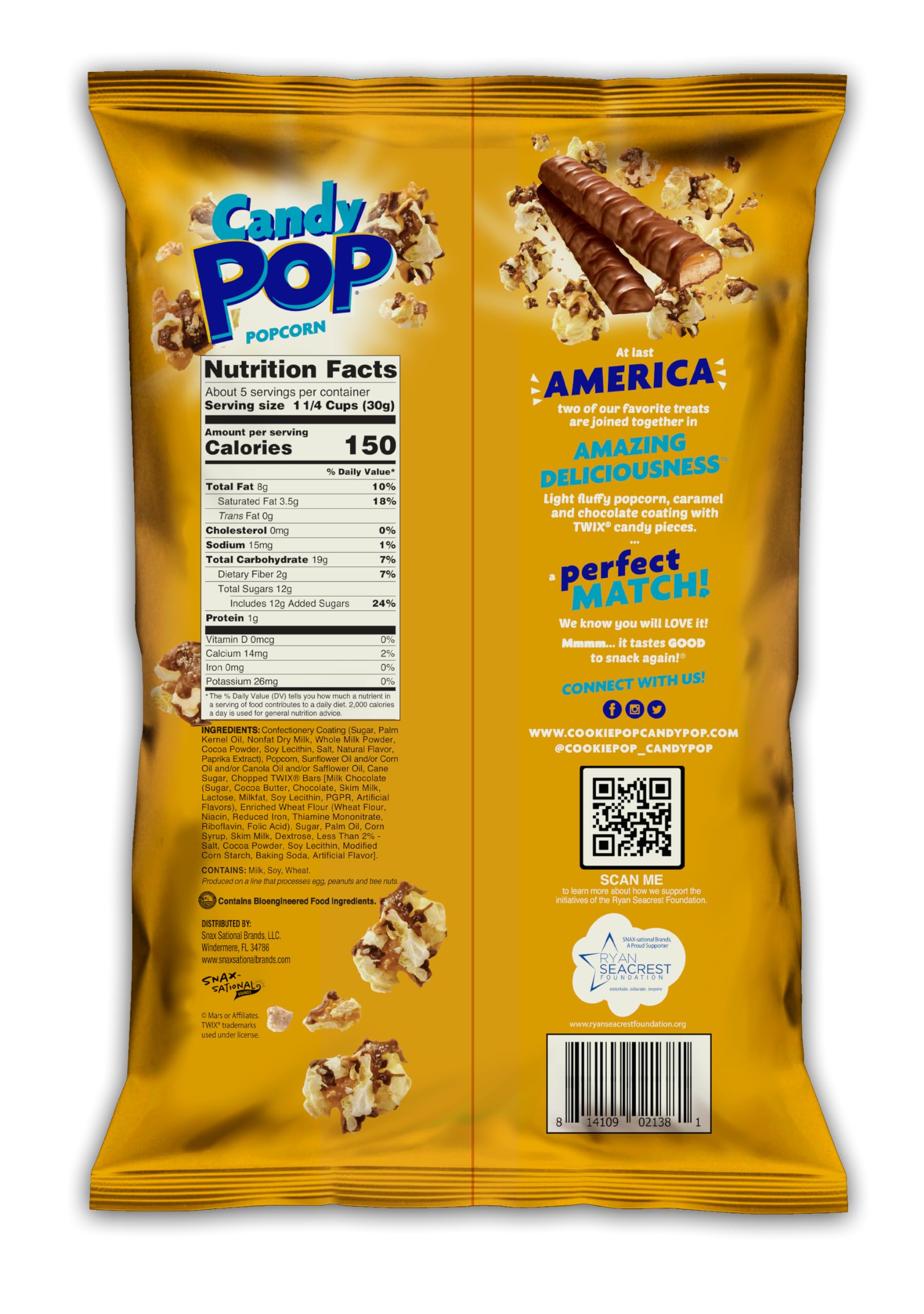 Twix Candy Coated Popcorn - 5.25oz Bags (Pack of 12) | Made with Real Twix Candy Pieces | Sweet & Crunchy Snack for Movie Nights, Parties & Office Treats