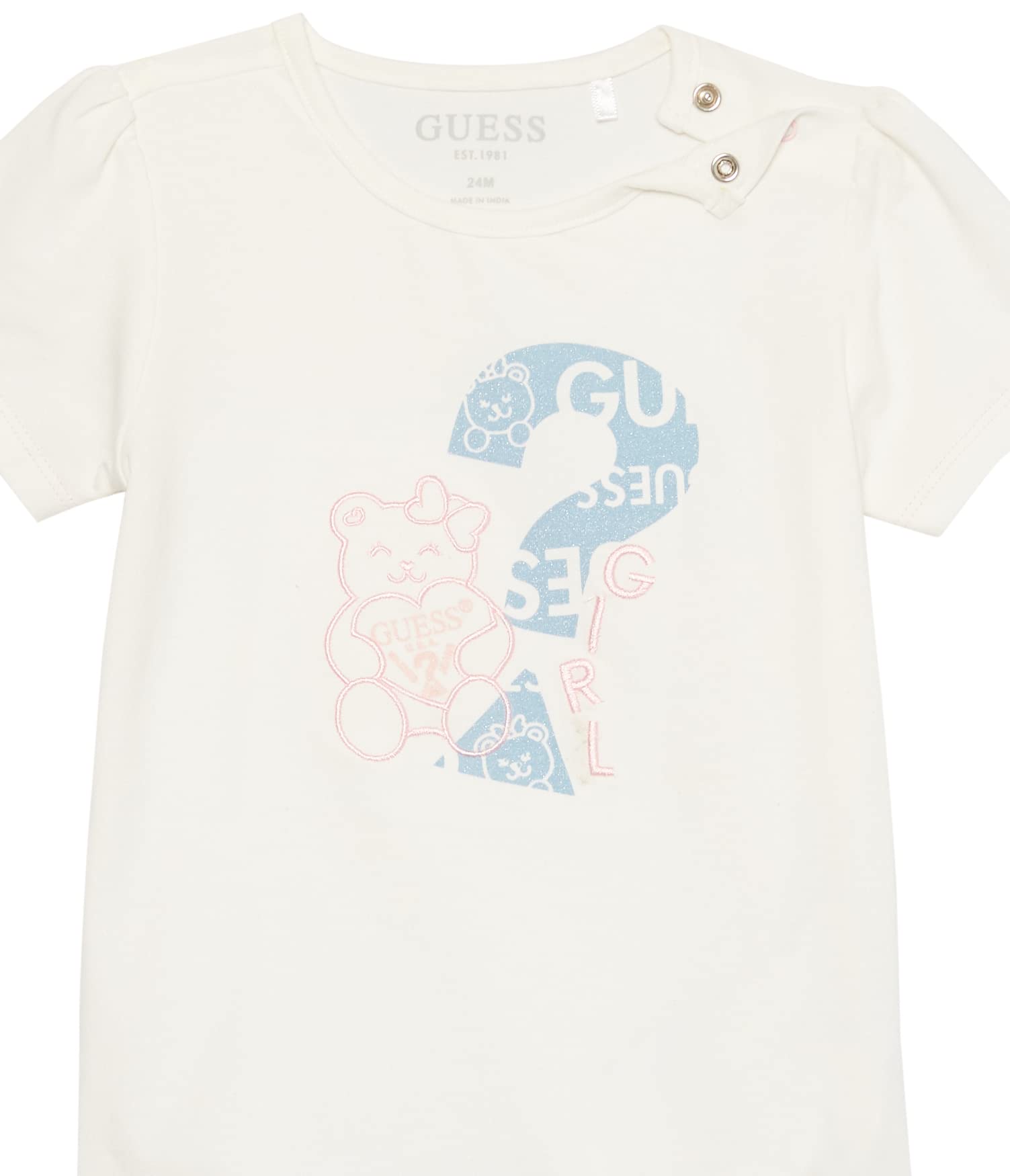 GUESS Baby Girls' Short Sleeve Graphic Tee & Denim Pants 2-Piece Set | Soft Jersey Knit & Pull-On Style | Cute Outfit for Playdates, Parties & Everyday Wear