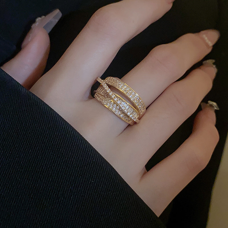Layered Zircon Stackable Wide Band Ring for Women - Elegant Multi-Layer Design, Perfect for Stacking, Gift Giving & Everyday Wear (HR769)