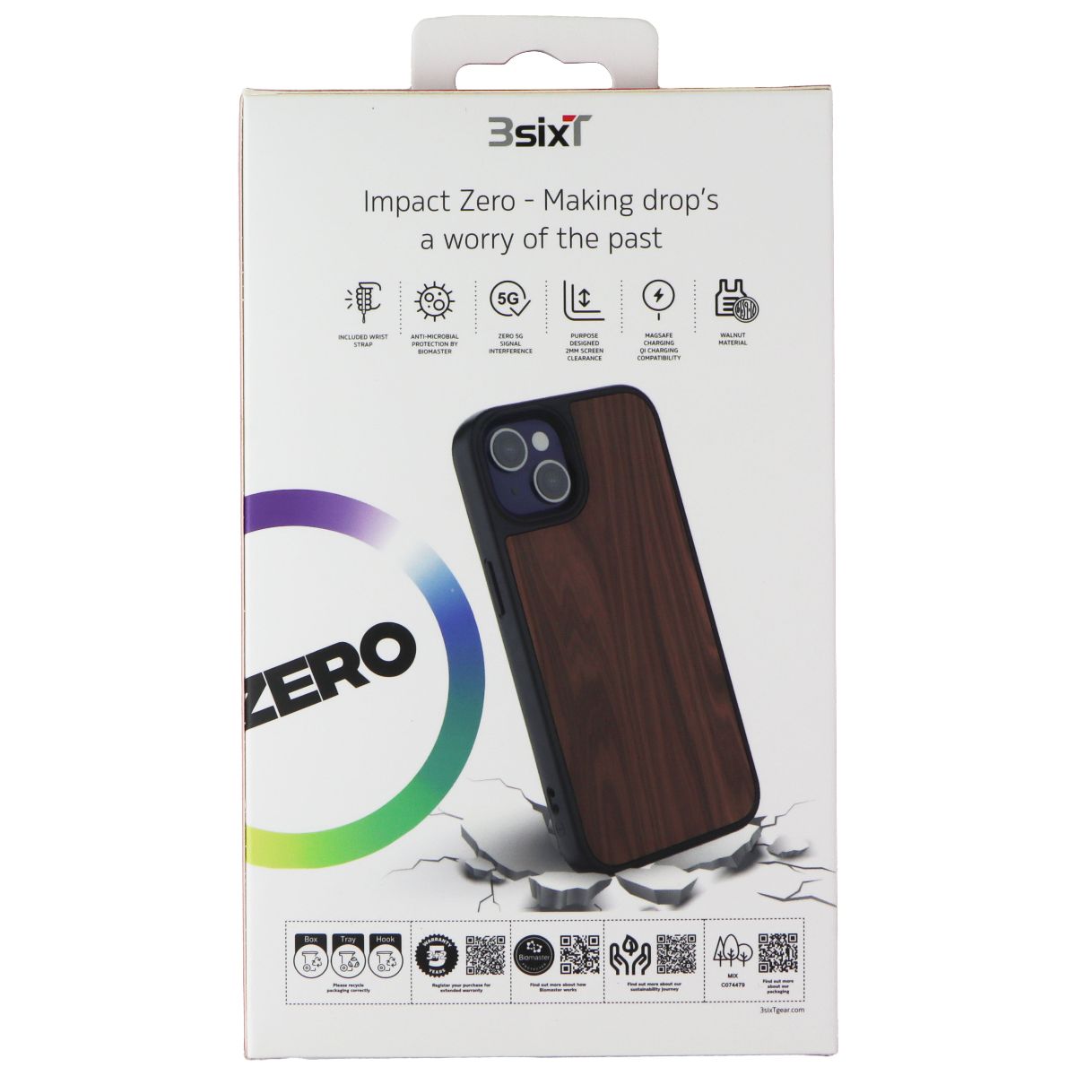 3SIXT Impact Zero Series Walnut Wood Case for Apple iPhone 13 - Premium Protective Cover with Shock Absorption | Perfect for Outdoor Adventures & Daily Use