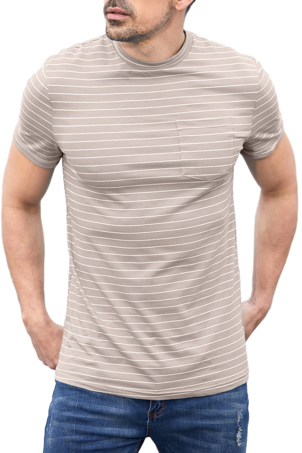 **Aoysky Men's Casual Short Sleeve T-Shirt - Soft Cotton Basic Tee for Summer | Comfortable Pocket Tops for Outdoor, Travel & Daily Wear**