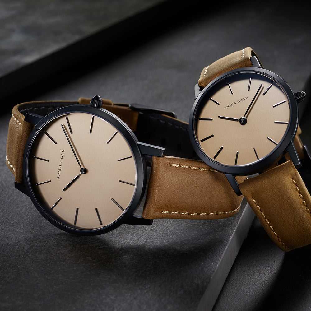 ARIES GOLD URBAN SANTOS G 1022 BK Men's Watch - Brown Leather Strap, Classic Chronograph Design for Business & Casual Wear
