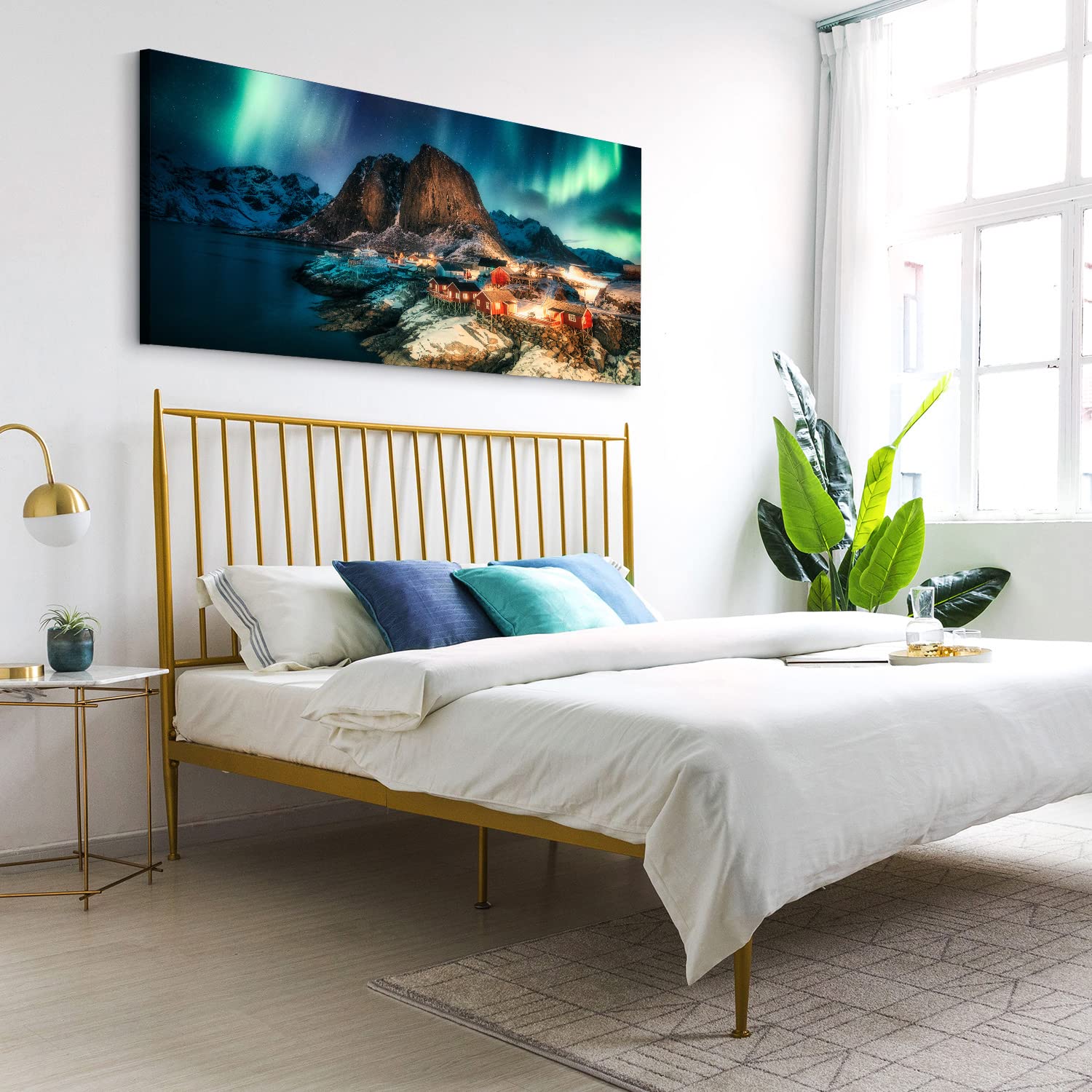 Northern Lights Canvas Wall Art - Green Aurora Borealis Landscape Painting, Modern Nature Scenery Print for Living Room, Bedroom & Home Decor (30x60 Inches) - Perfect for Creating a Calming Atmosphere in Your Space