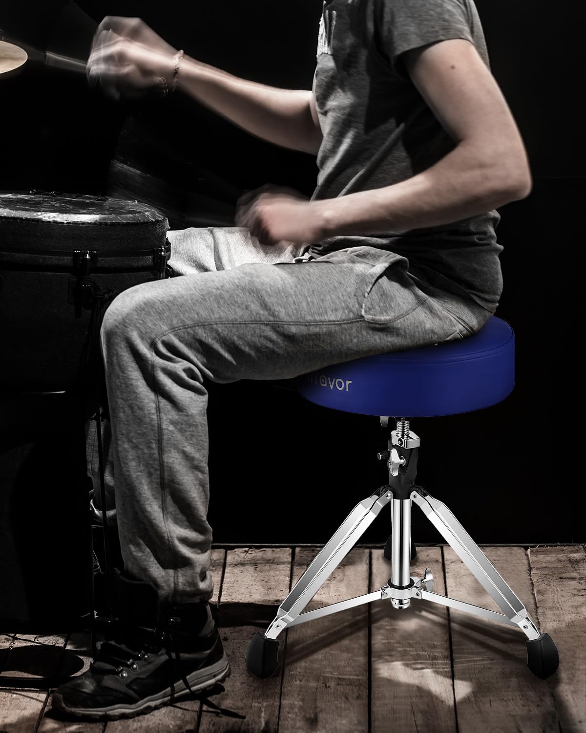 Starfavor Adjustable Drum Throne - Padded Rotatable Drum Stool with Double Braced Anti-Slip Feet - ST-650 Stone (Crimson/Blue) - Perfect for Drummers, Music Practice & Live Performances