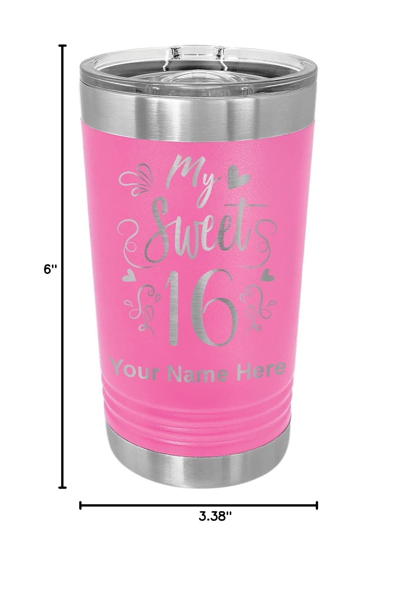 LaserGram 16oz Vacuum Insulated Stainless Steel Tumbler with Personalized Engraving - My Sweet 16 Pink Cup - Keeps Drinks Hot/Cold for Hours - Perfect for Birthday Gifts, Parties & Everyday Use