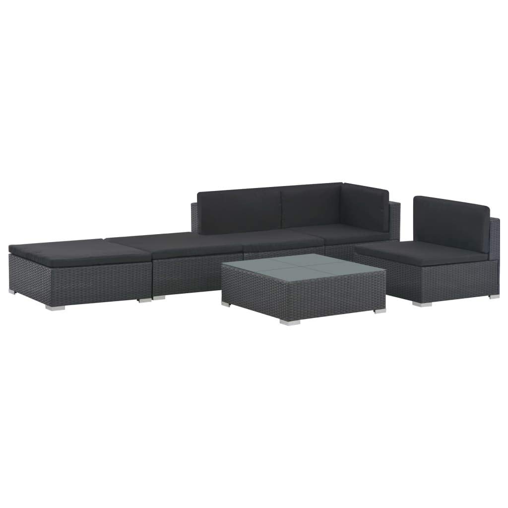 vidaXL 6-Piece Patio Sofa Set - Outdoor Sectional Couch with Cushions & Table, Black Poly Rattan Furniture for Backyard, Garden, Poolside or Deck Relaxation