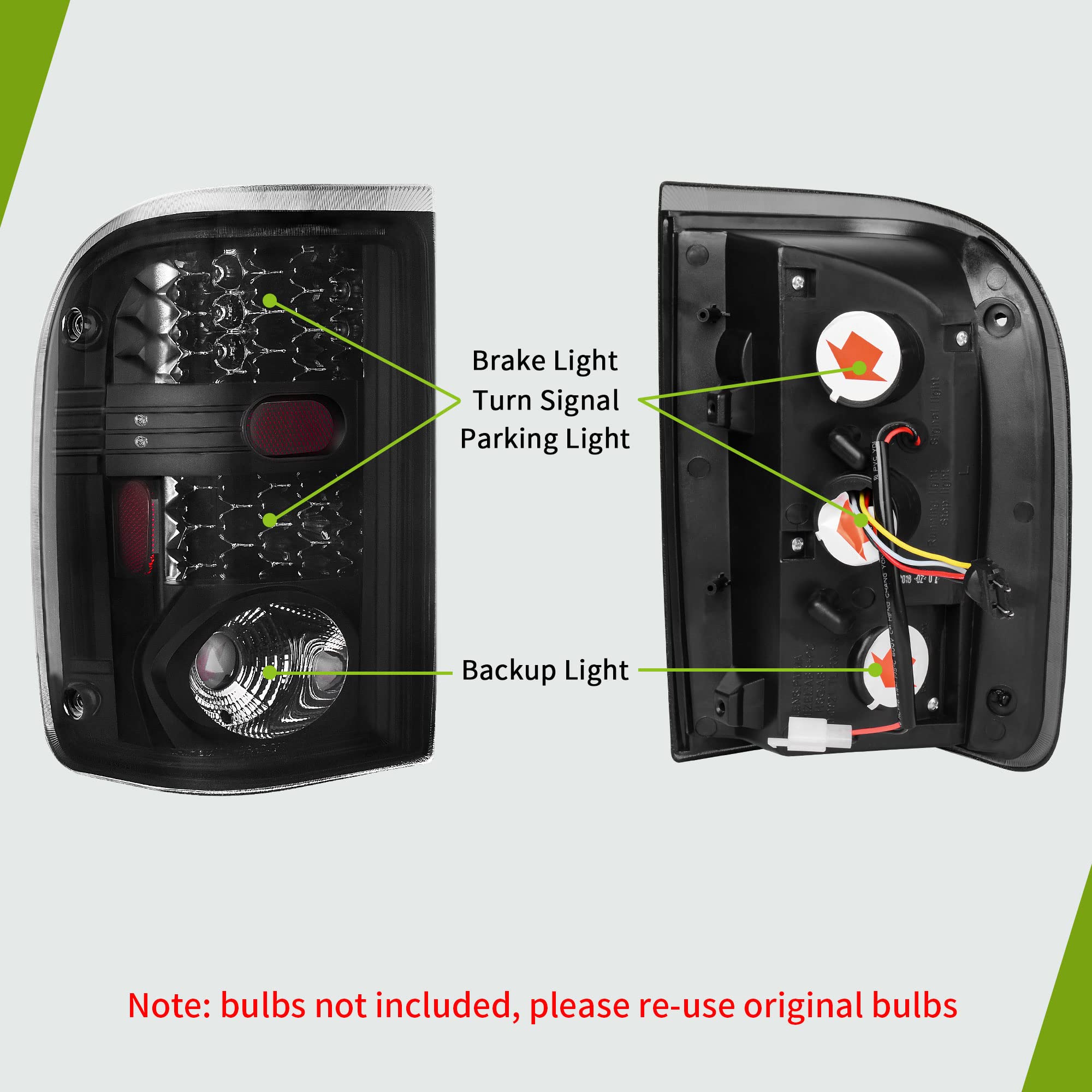 AUTOSAVER88 Black Smoke LED Tail Lights for 2001-2005 Ford Ranger - Replacement Left & Right Pair - Enhance Visibility & Style for Night Driving & Off-Road Adventures