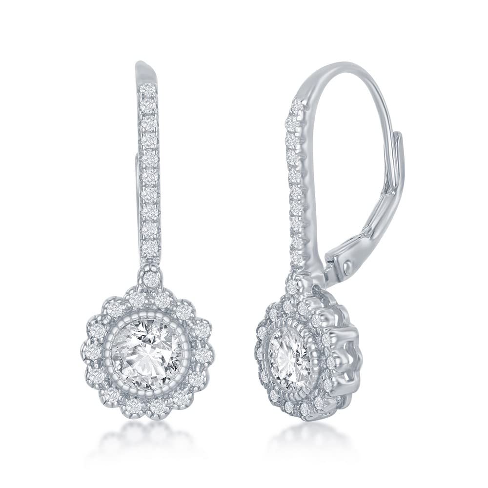 Elegant Sterling Silver CZ Rose Flower Dangle Earrings for Women - Perfect for Weddings, Parties & Special Occasions