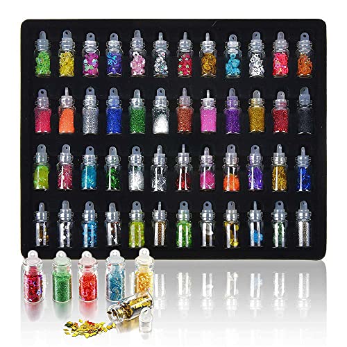 Syorica 48-Pack Multicolor 3D Nail Art Glitter Bottles for DIY Nail Designs, Manicures, and Creative Crafts – Perfect for Home Salons, Parties, and Gift Giving