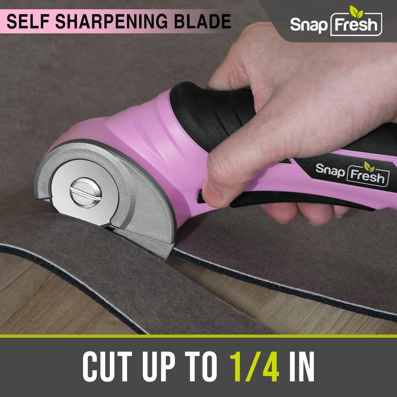 SnapFresh 4V Cordless Electric Scissors - Self-Sharpening Rotary Cutter for Cardboard, Plastic, Leather, Packages, Carpet & Boxes | Mini Electric Scissors for DIY Crafts, Home Improvement, Office & Warehouse Use (Pink)