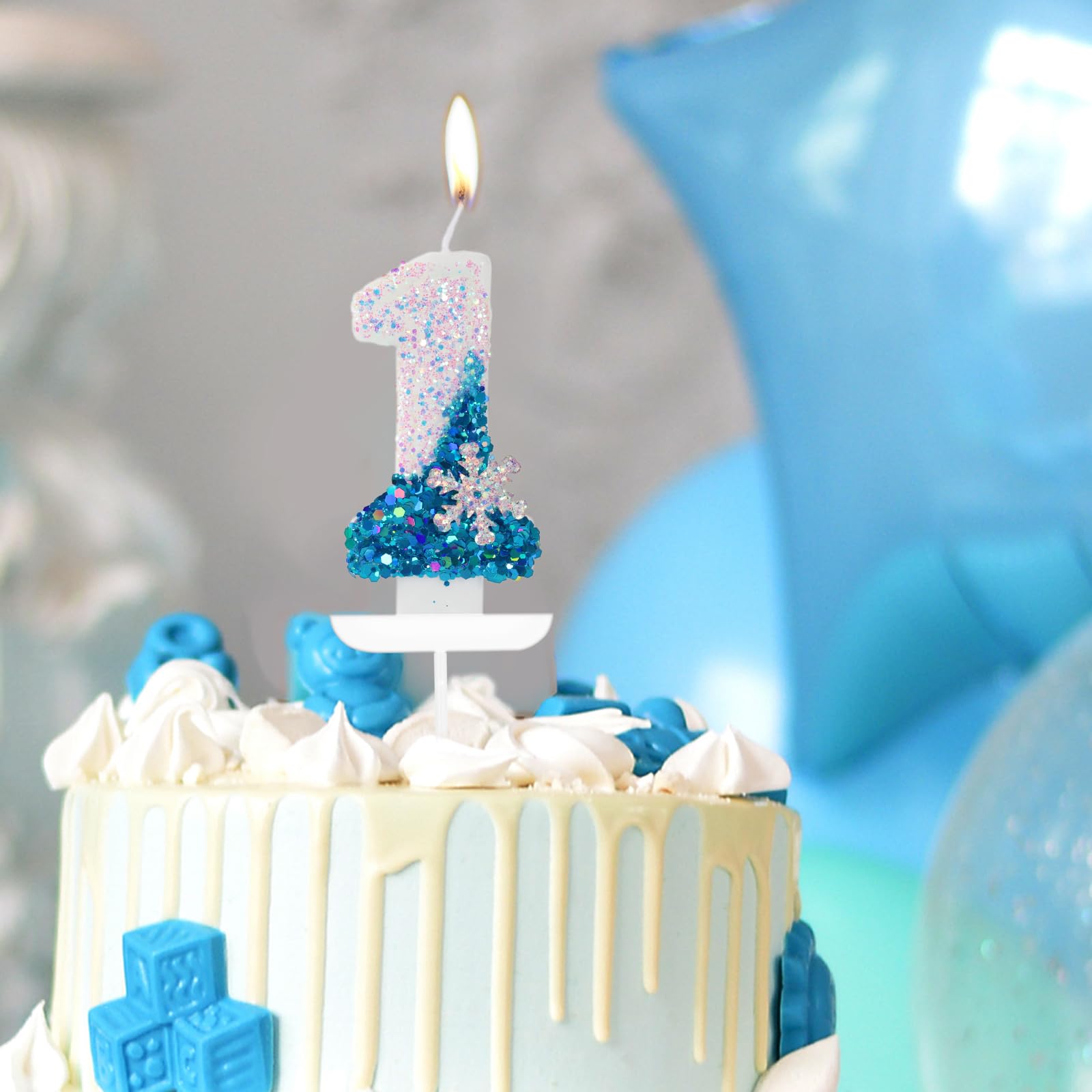 Blue & White Frozen Birthday Candles - Sparkler Number 4 Cake Topper for Winter Themed Parties | Birthday Party Supplies & Decorations | Perfect for Frozen-Themed Celebrations, Winter Wonderland Events & 4th Birthday Cakes