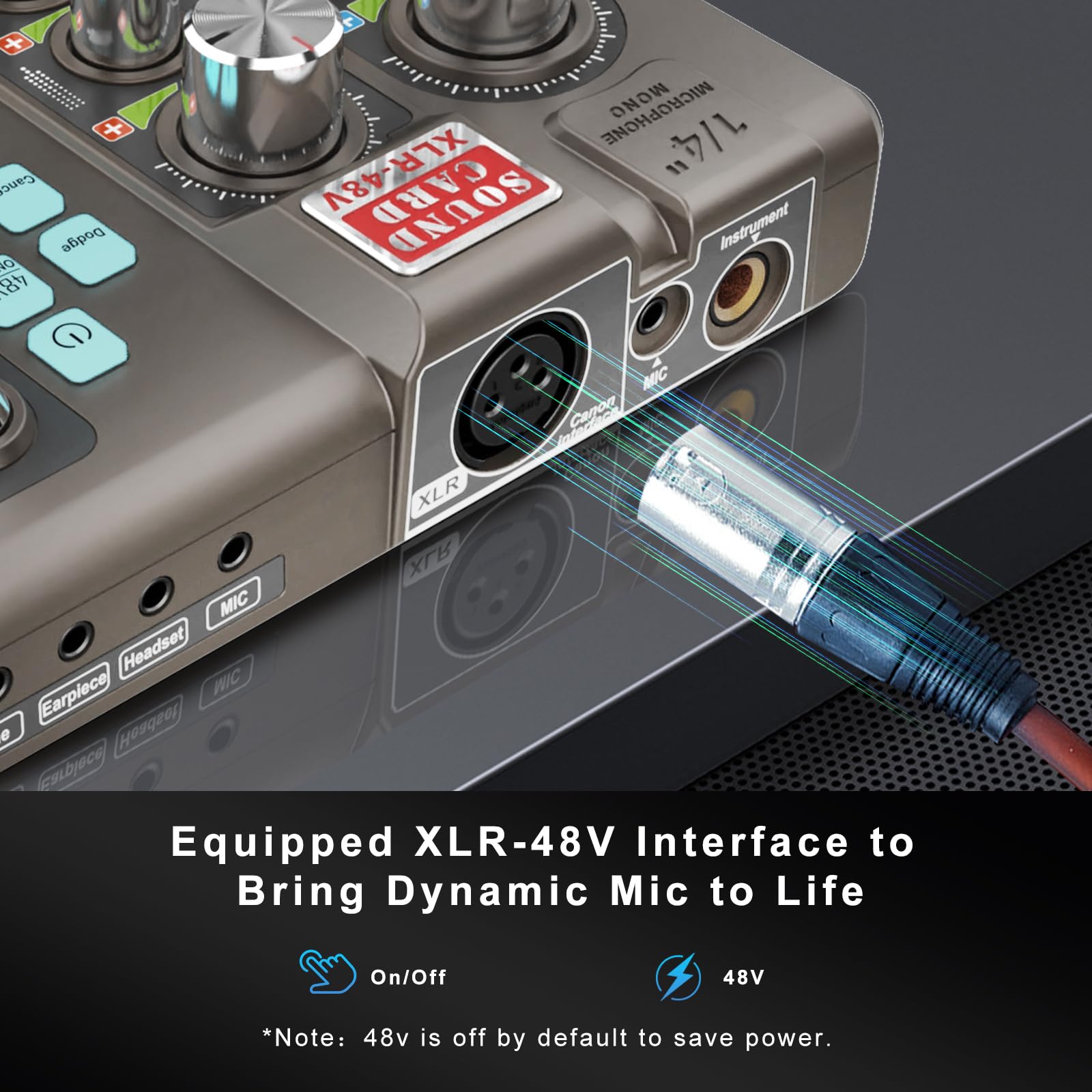 Professional Audio Interface with 48V Phantom Power & Noise Reduction - USB Recording Interface for Podcasting, Live Streaming, Gaming & Music Production - Perfect for PC, Mac, Guitar & Home Studio Setup