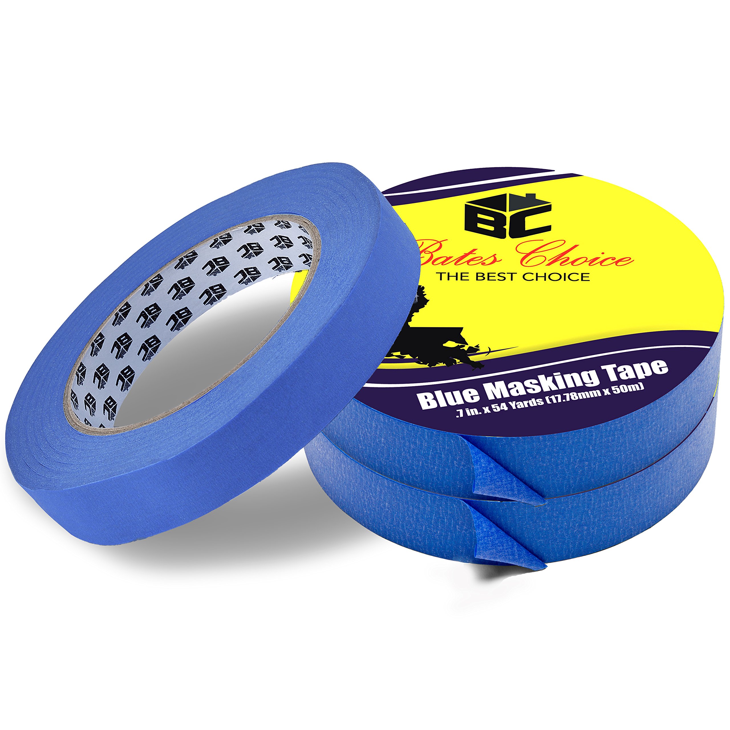 Bates 0.7 Inch Blue Painter's Tape - 3 Pack of Wall Safe Masking Tape for Painting Supplies | Perfect for Drop Cloth Protection, Wall Edging & DIY Home Projects