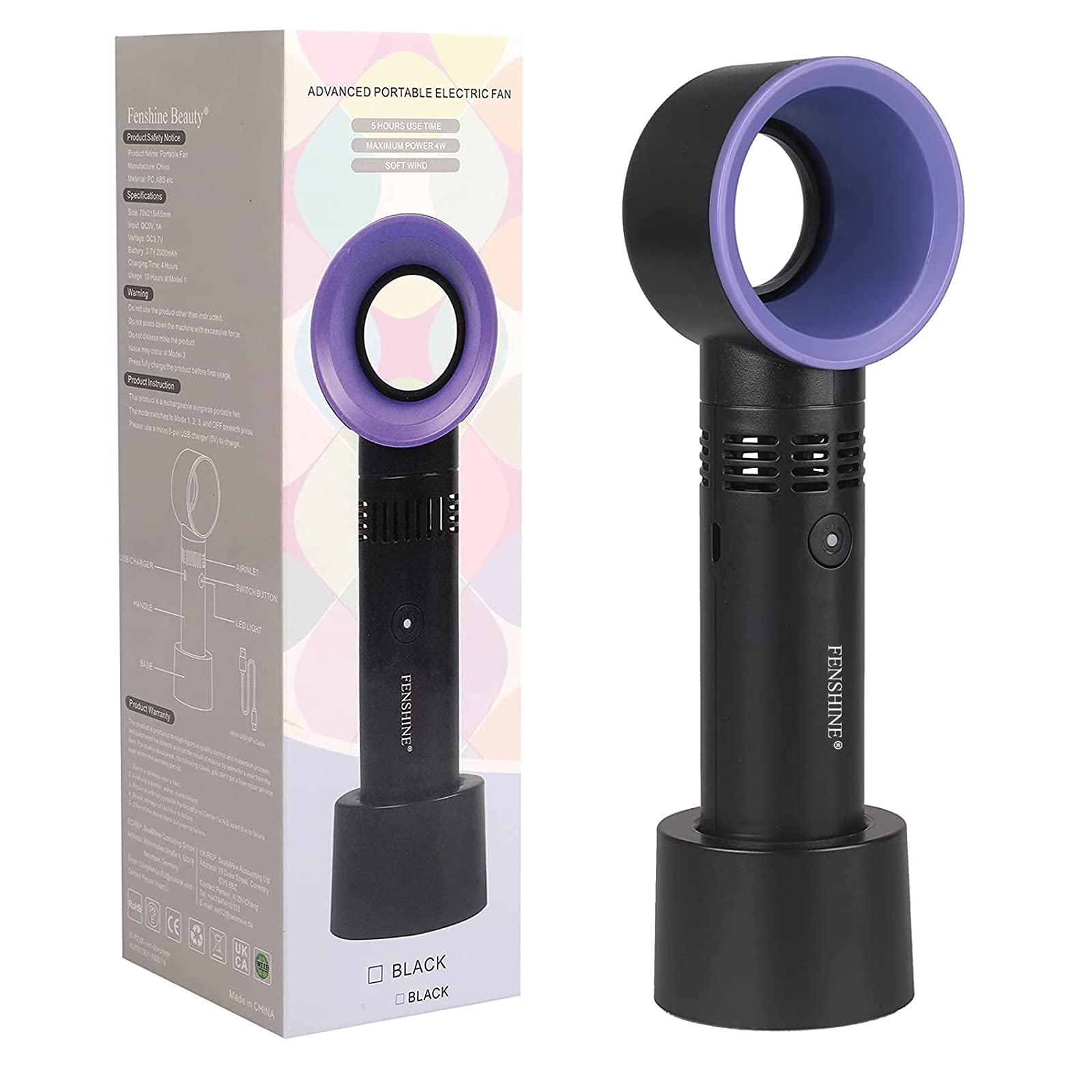 Portable USB Rechargeable Mini Bladeless Handheld Fan - Eyelash Extension Dryer & Air Conditioning Blower | Essential Lash Tool for Salons & Home Use | Perfect for Eyelash Technicians & DIY Beauty (Black)