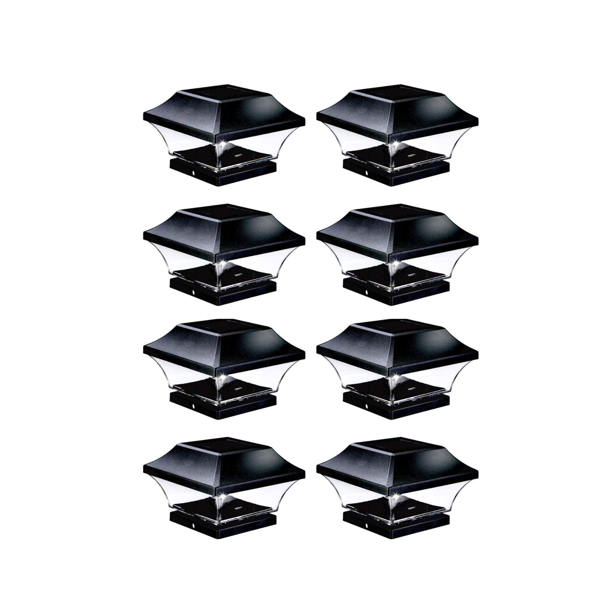 NOMA Solar Post Lights - Waterproof Outdoor Cap Lights for 4x4 Wooden Posts, Deck, Patio, Garden, Fence Decor | Cool White LED Solar Lights (8-Pack, Black) - Perfect for Pathway Lighting & Backyard Ambience