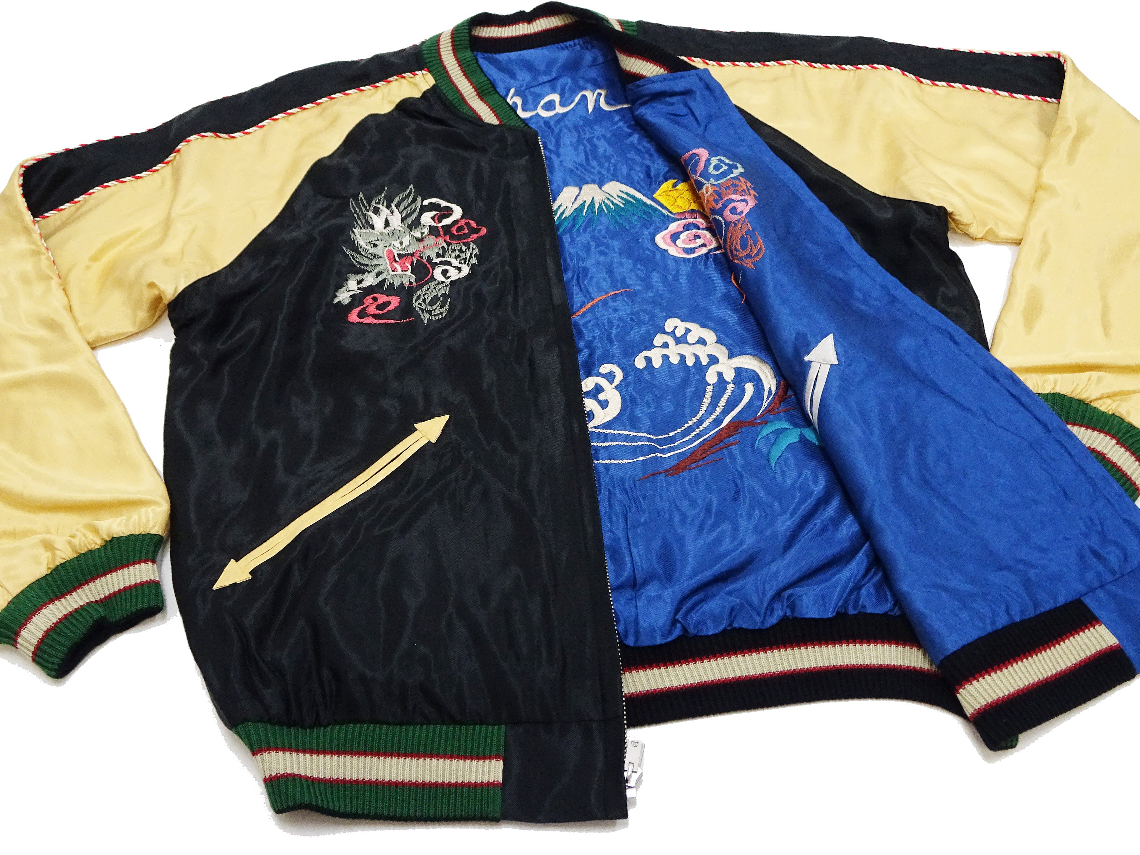 Men's Japanese Sukajan Jacket with Gold Dragon & Japan Map Embroidery - Vintage Souvenir Bomber Jacket for Streetwear & Casual Outfits (TT15542, Black/Blue) - Perfect for Urban Fashion & Japanese Culture Enthusiasts