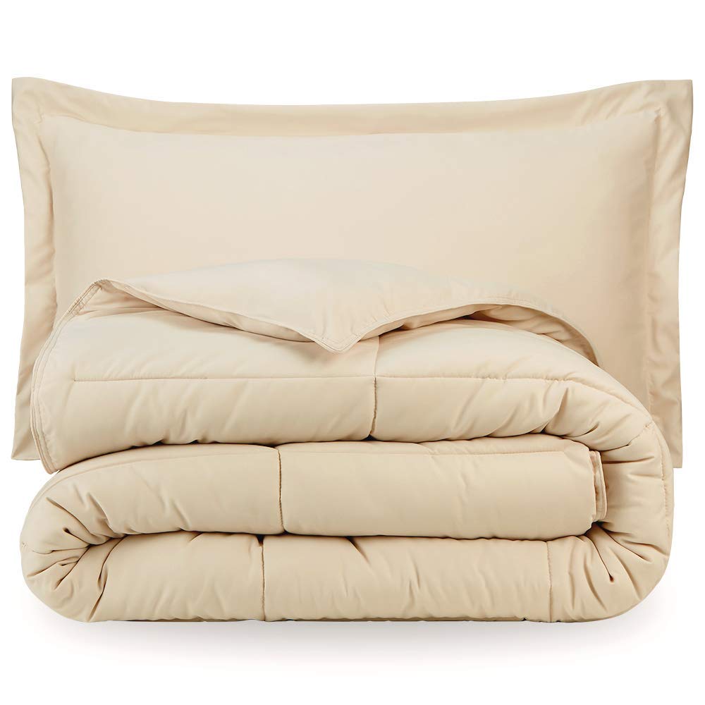 Organic Cotton 5-Piece Comforter Set - King/Cal King Size with 500 GSM Quilted Duvet Insert & 4 Pillow Shams | Hypoallergenic Down Alternative Lightweight Bedding in Ivory | Perfect for Master Bedroom, Guest Room & Cozy Home Decor