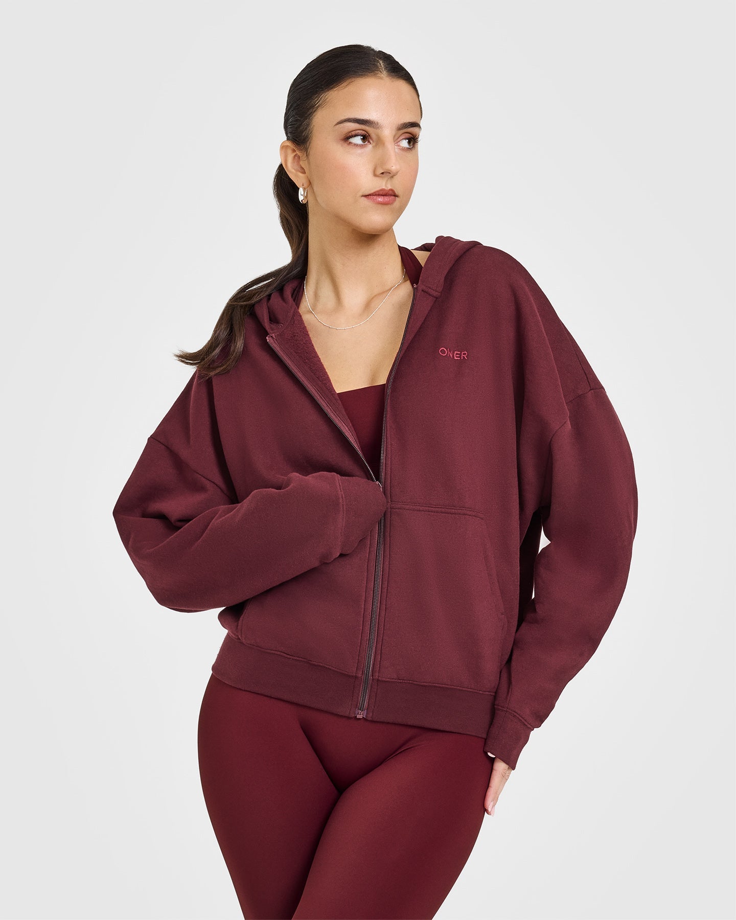 Mid Weight Zip Through Hoodie for Men & Women | Rosewood Color | Cozy Fleece Pullover for Casual Wear, Outdoor Activities & Gym Workouts