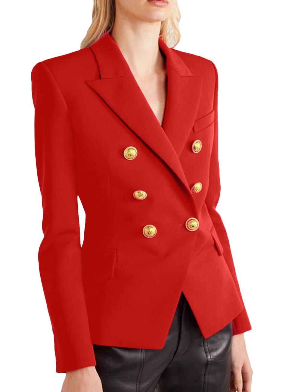 Women's Slim Fit Houndstooth Blazer - Formal Double Breasted Jacket for Office & Events