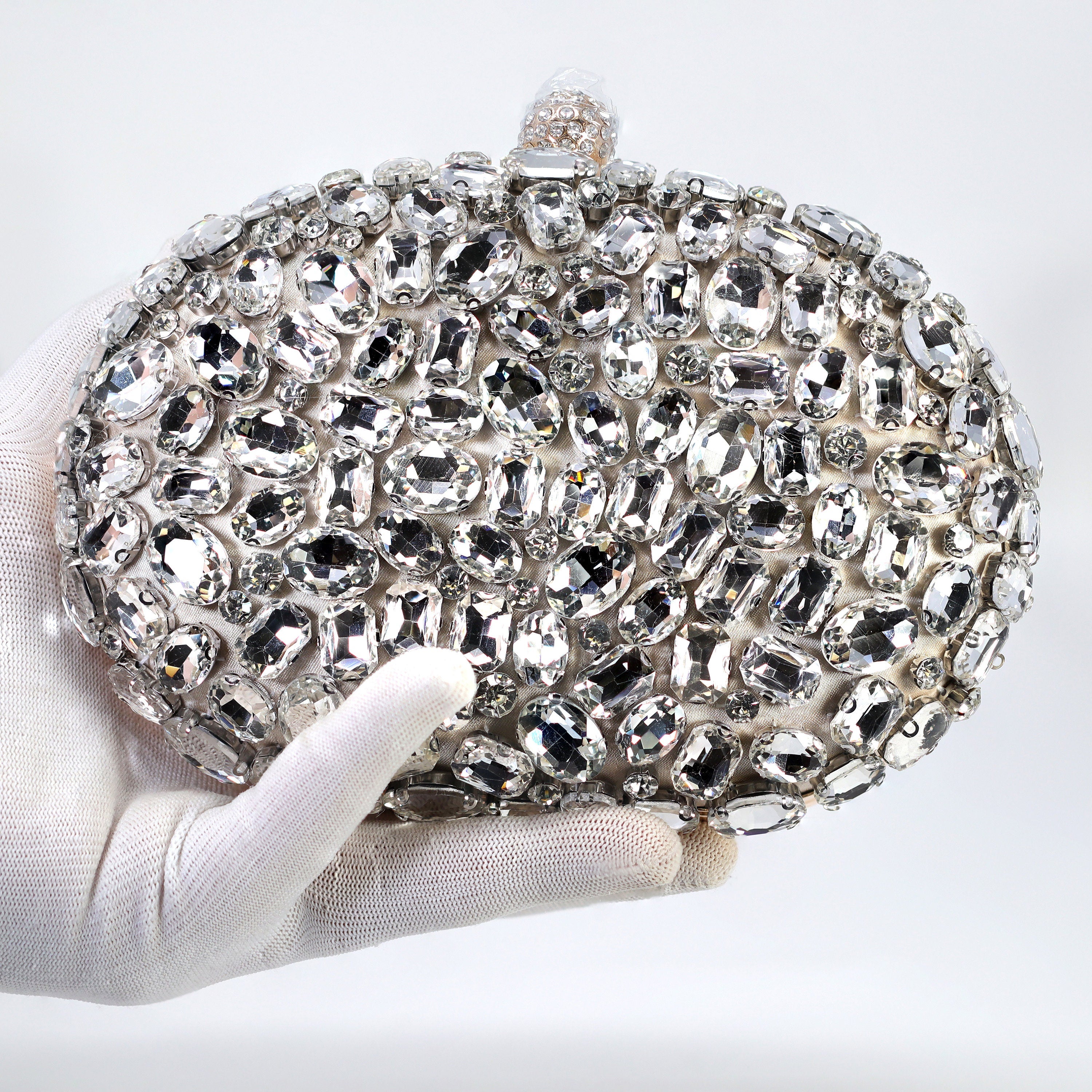 Sparkling Rhinestone Wedding Clutch - Elegant Beaded Evening Bag for Bride, Bridal Party & Formal Events | Beige Crossbody Purse for Weddings, Prom & Special Occasions