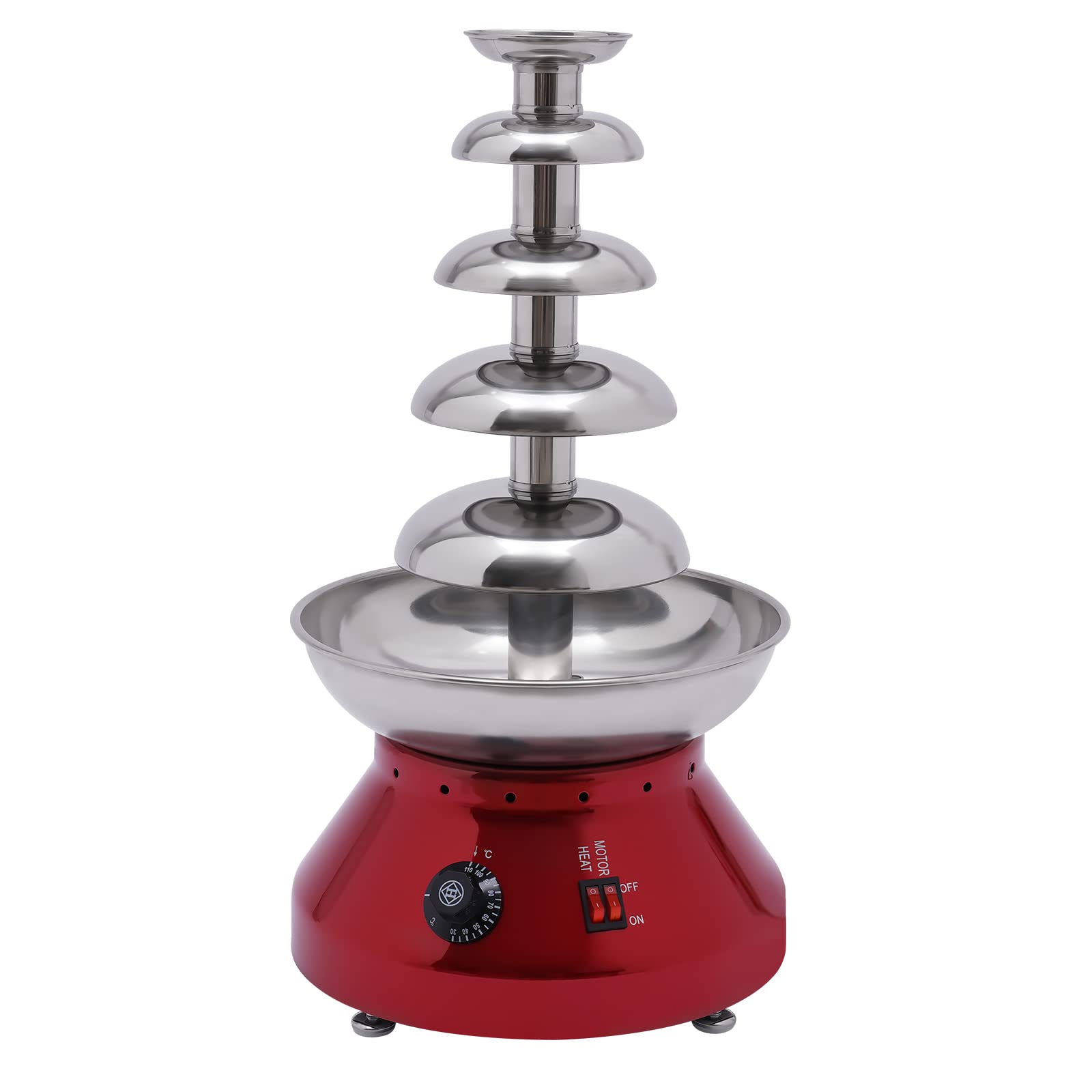 Commercial Chocolate Fountain Machine - 5 Tier 7 lb Stainless Steel Melting Heater for Hot Chocolate, Nacho Cheese & Liqueurs - Perfect for Weddings, Parties & Catering Events (Red)