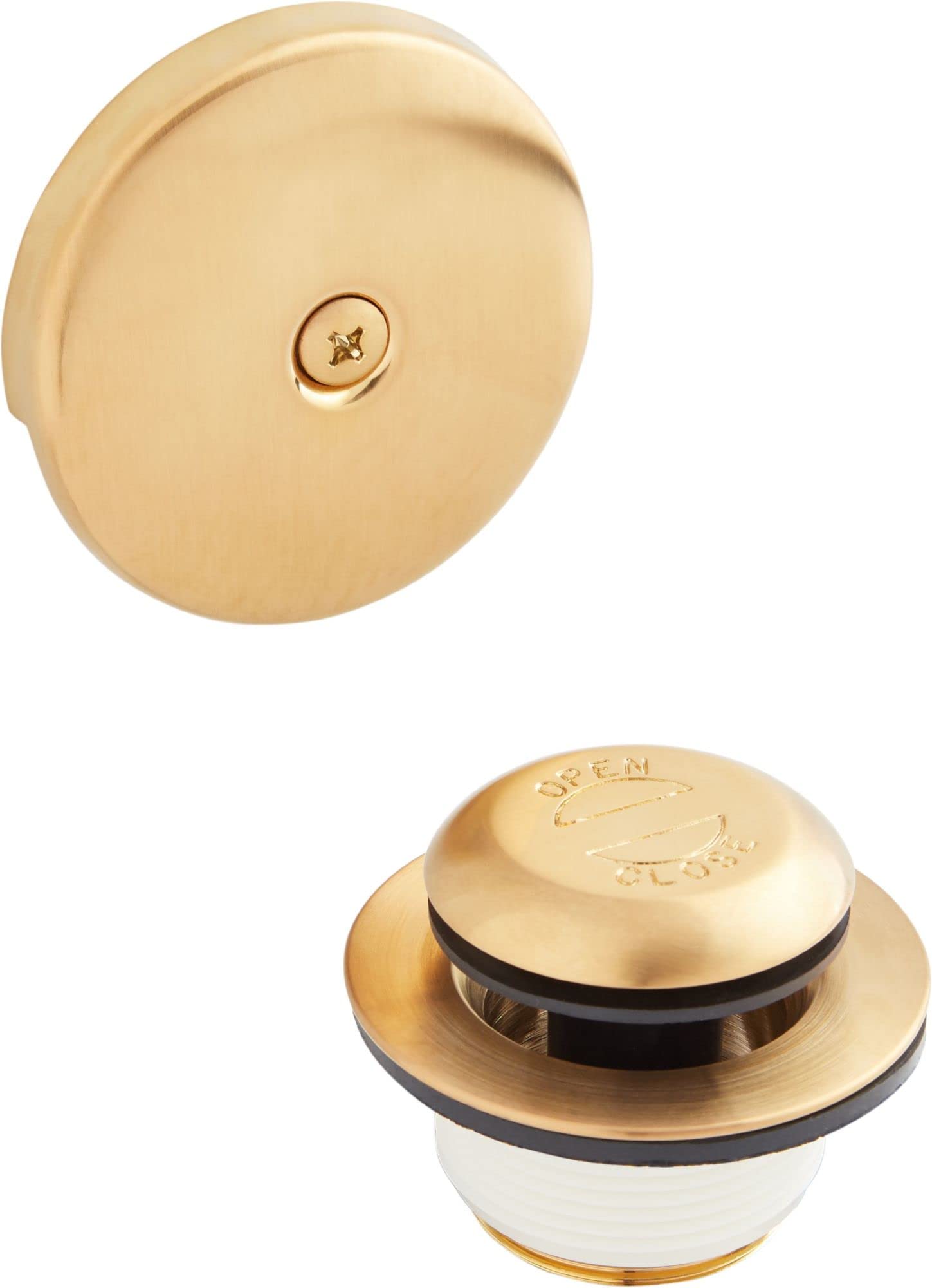 Signature Hardware 446707 Brushed Nickel Pop-Up Drain with Overflow Cover for Alcove Bathtub - Perfect for Bathroom Renovations & Spa-Like Soaking Experience