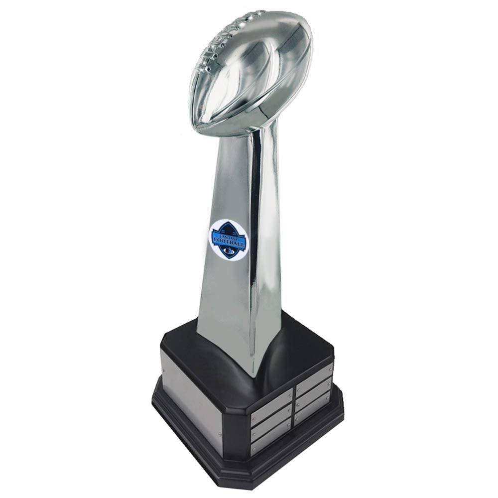 Customizable 18.25-Inch Fantasy Football Championship Trophy - Shiny Silver Ball with 1 Header Plate & 18 Name Plates - Personalized Awards for Fantasy League Winners - Perfect for Sports Trophies, Office Awards & Fantasy Football Prizes