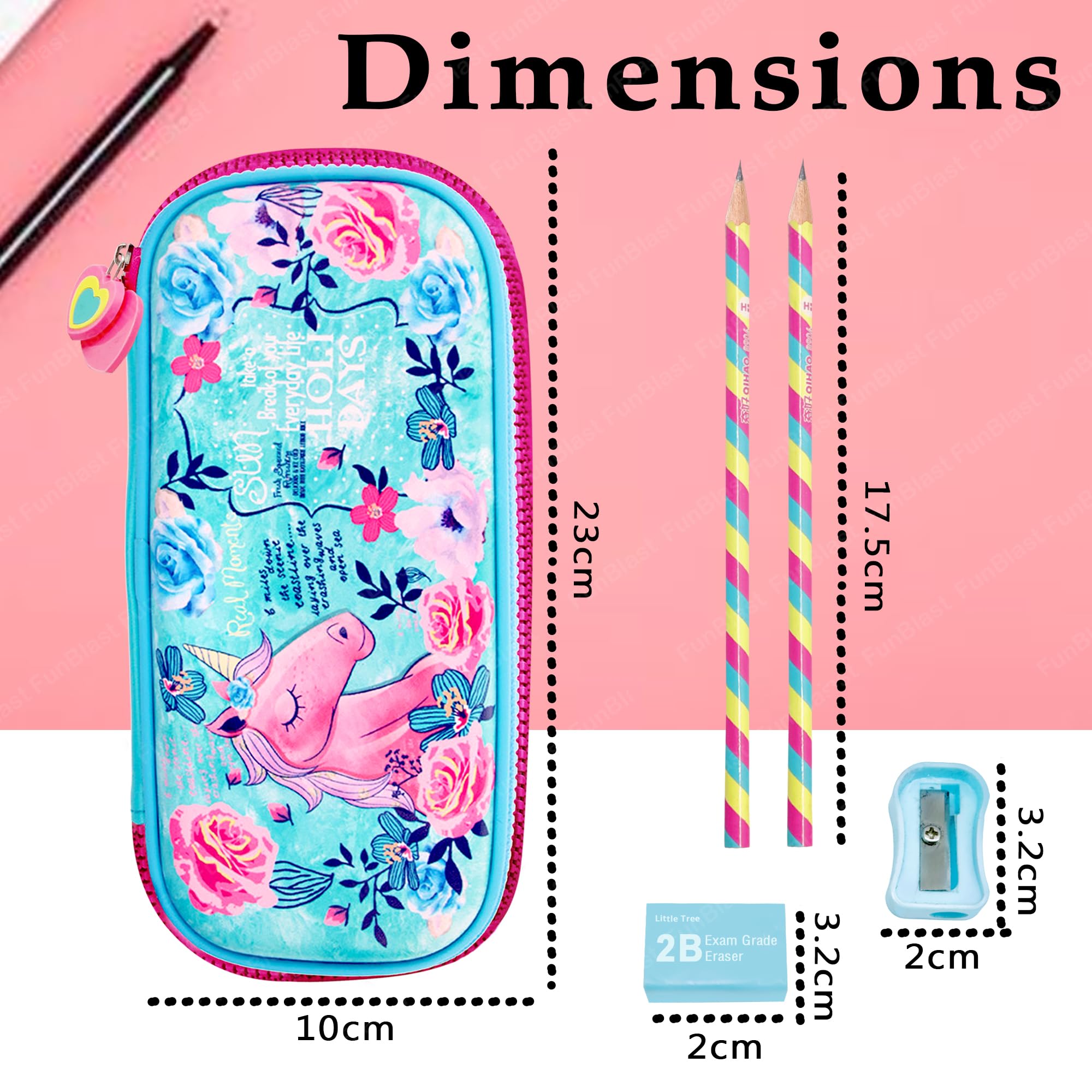 FunBlast Kids Pencil Case with Zipper - Multipurpose School Supply Organizer for Pens, Pencils & Art Supplies | Unicorn Design | Perfect for School, Travel & Homework Organization