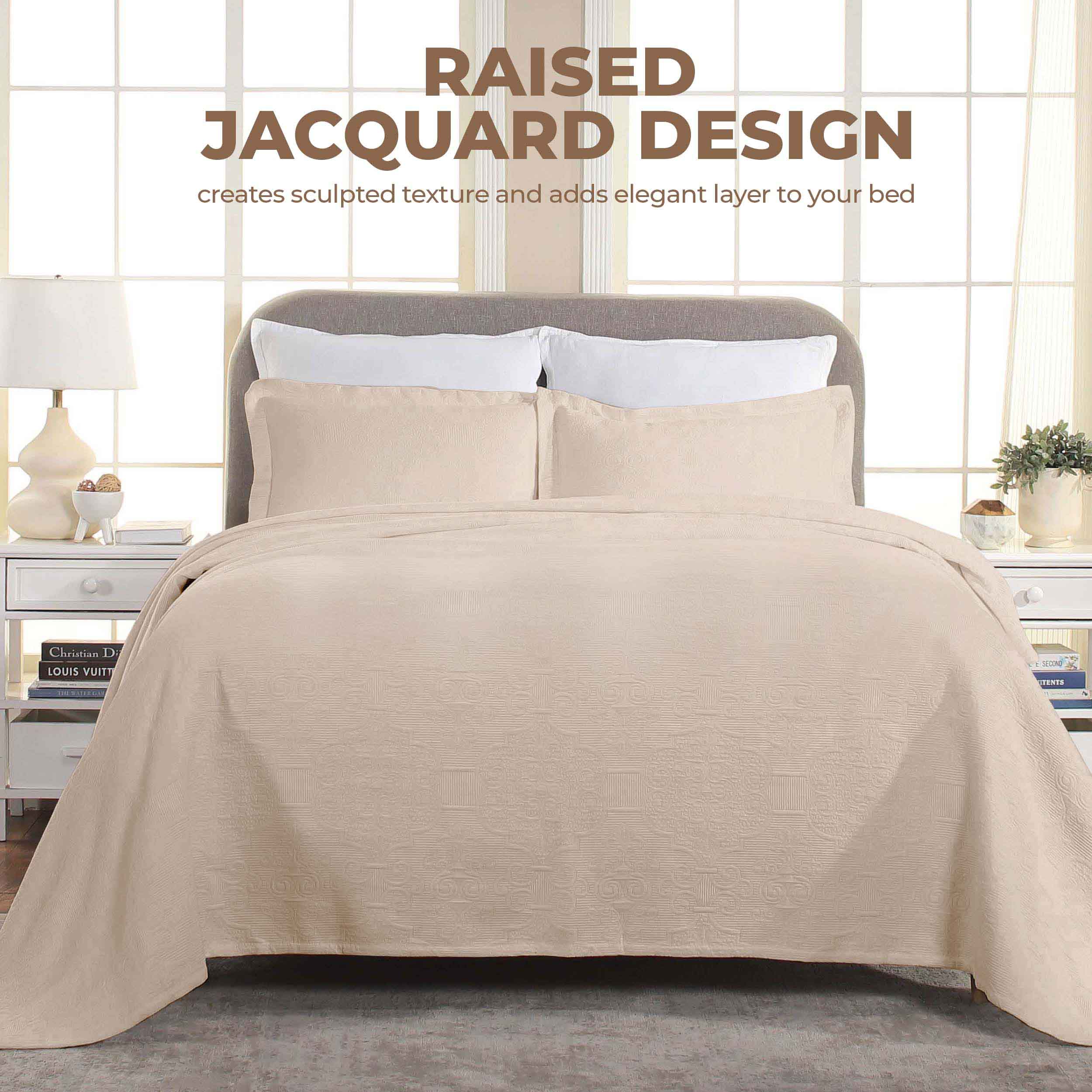 Florin Cotton Matelassé Weave Jacquard Scrolling Medallion Bedspread Set - Luxury Bedding Collection for Master Bedroom & Guest Room Decor