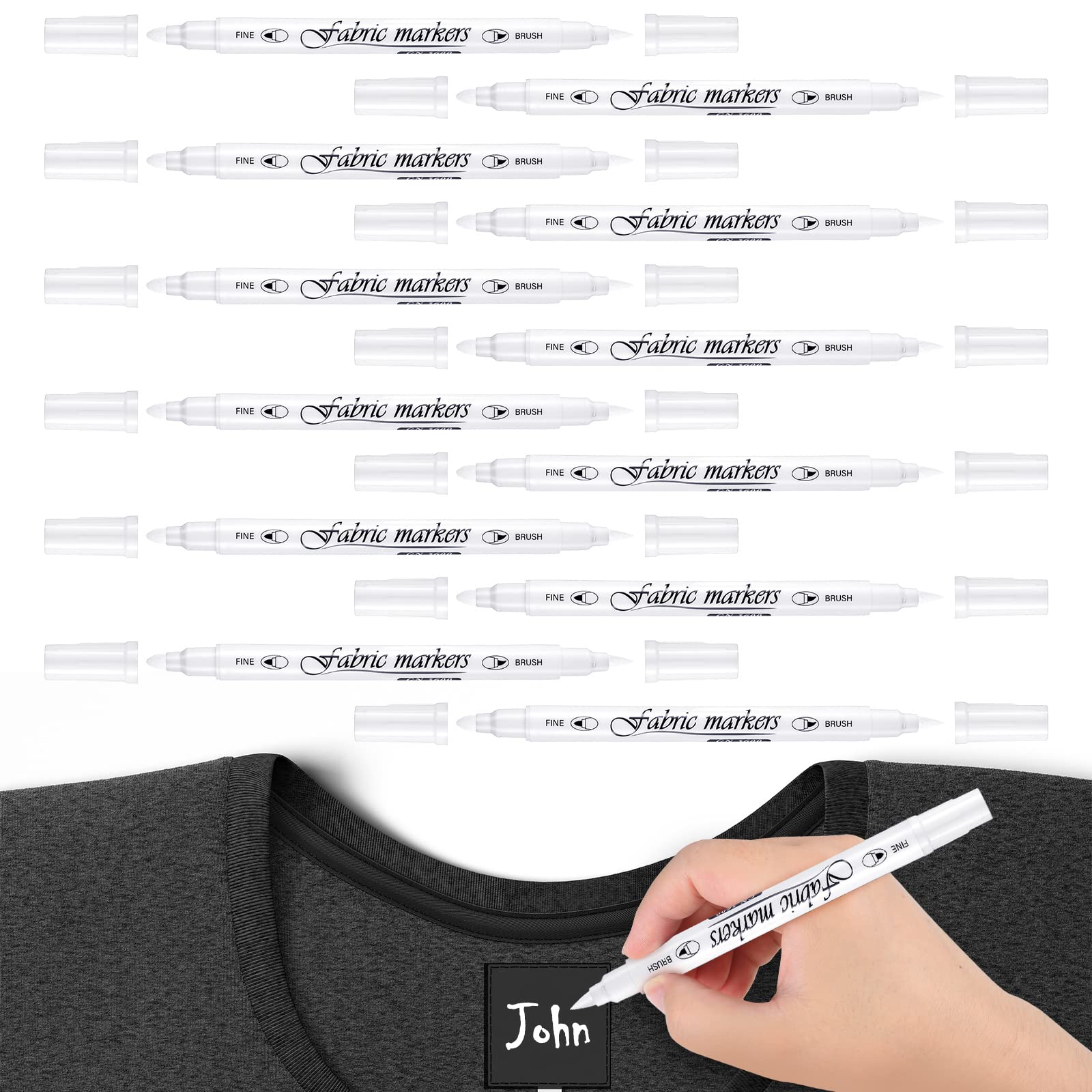 Tinlade Permanent Fabric Markers for Clothes - Dual Tip No Bleed Fabric Paint Pens Kit (12 Pack) - Perfect for DIY T-Shirts, Costumes, Bags & Fabric Art Projects