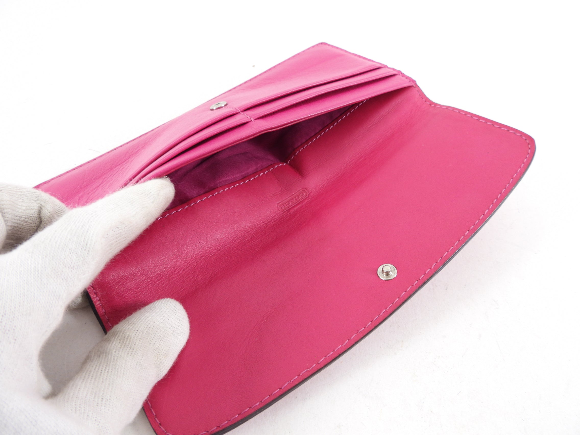 Coach Dark Cherry Pink Flat Long Wallet for Women | Genuine Leather Slim Checkbook Holder | Perfect for Everyday Use, Travel & Gift Giving