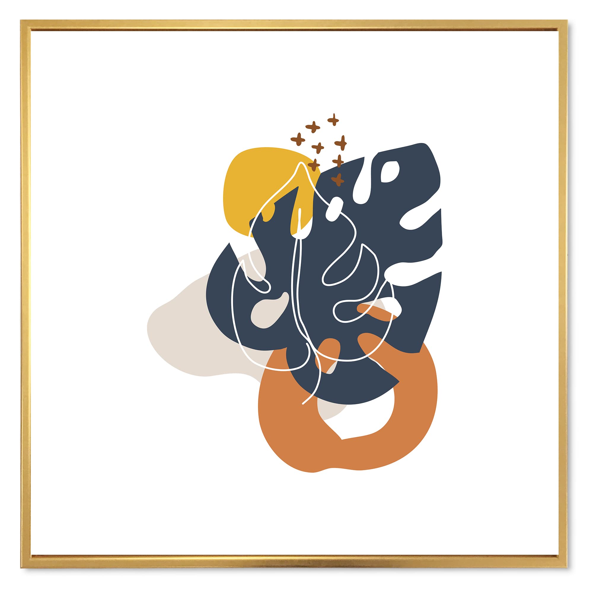Abstract Flowers on Minimal Shapes IX - Modern Framed Canvas Wall Art Print for Living Room, Bedroom & Office Decor | DesignQ