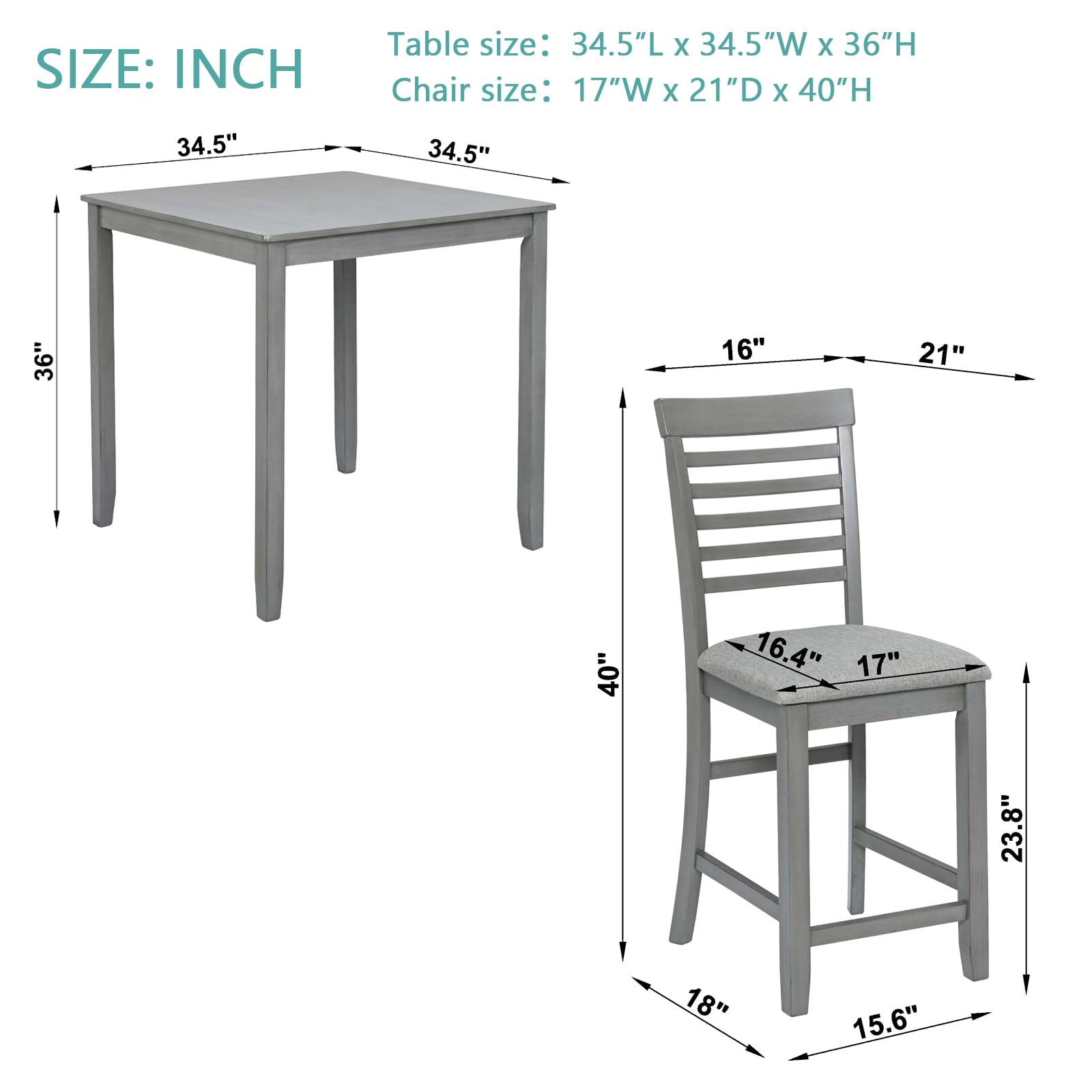 **Merax 5-Piece Counter Height Dining Table Set for 4 - Square Kitchen Table with 4 Linen Upholstered Chairs, Wooden Small Space Dining Set in Gray - Perfect for Apartments, Breakfast Nooks & Cozy Kitchens**