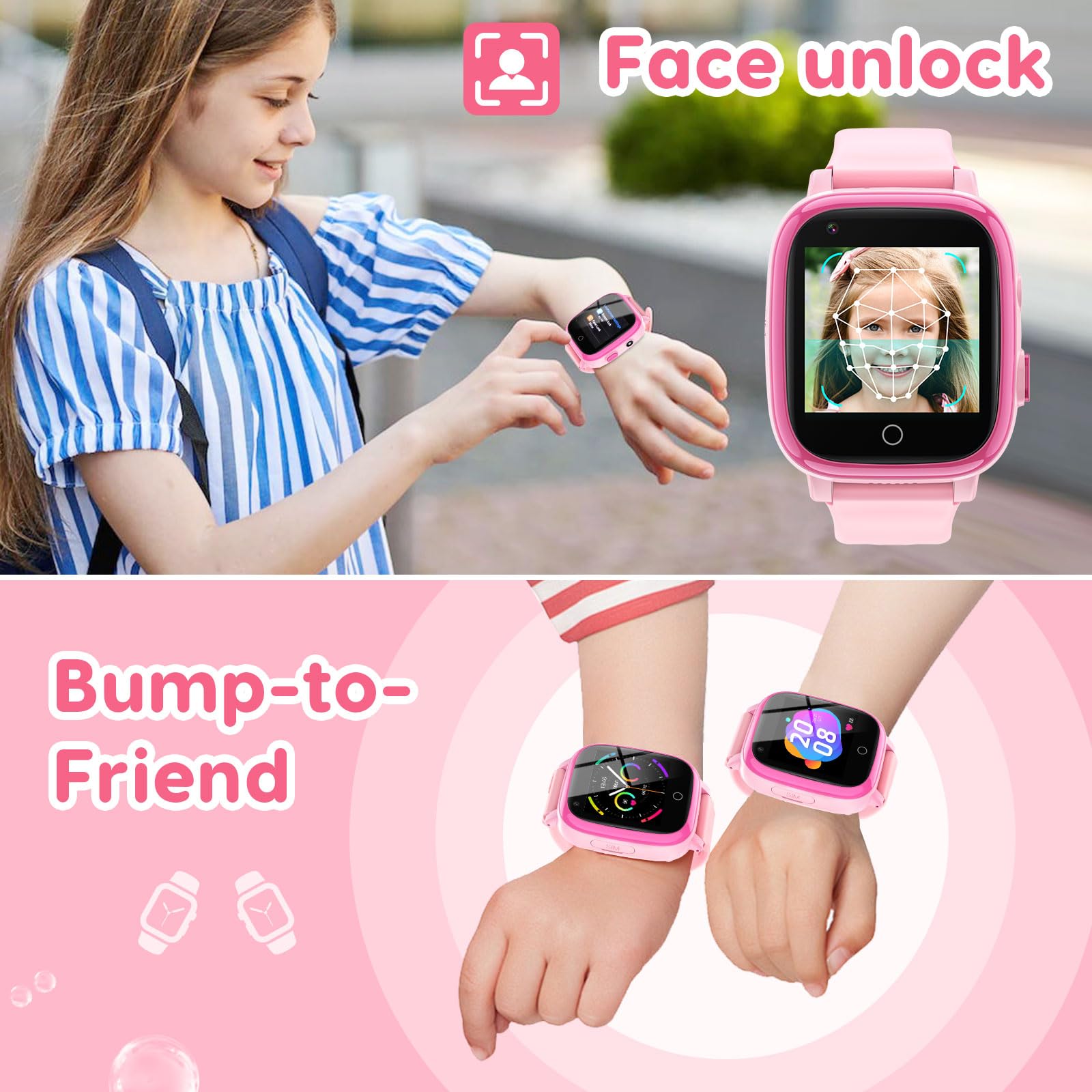 4G Smart Watch for Kids with GPS Tracker - Waterproof Kids Smartwatch with Two-Way Calling, Video Chat, SOS Alert & Parental Control App - Best Educational Birthday Gift for Boys & Girls Ages 4-12 (Pink) - Perfect for School, Outdoor Activities & Safety Tracking