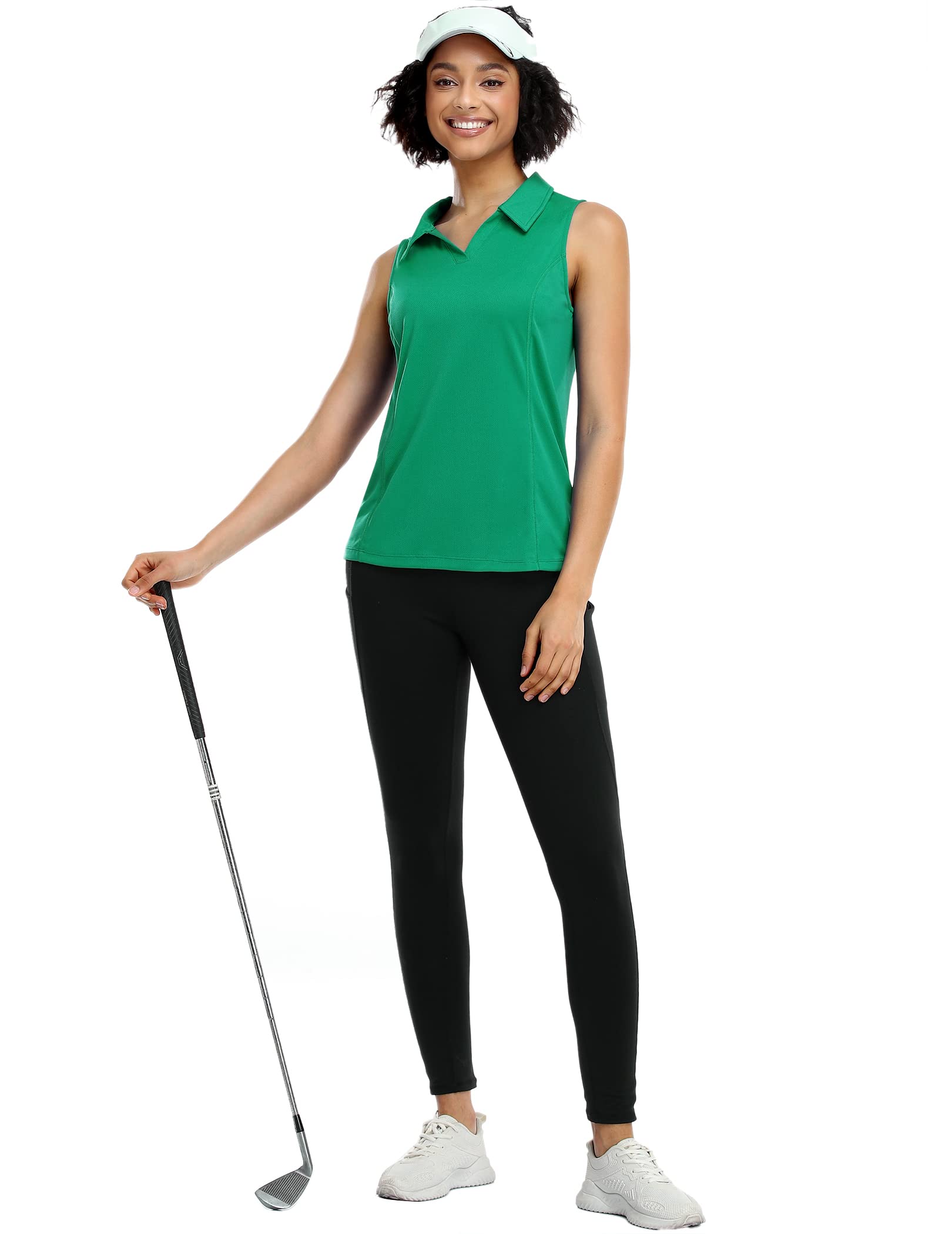 COOrun Women's Quick Dry Golf Polo Shirt - Sleeveless V-Neck Tennis Top with Collar | Lightweight Moisture Wicking Athletic Tank for Golf, Tennis & Summer Outdoor Sports