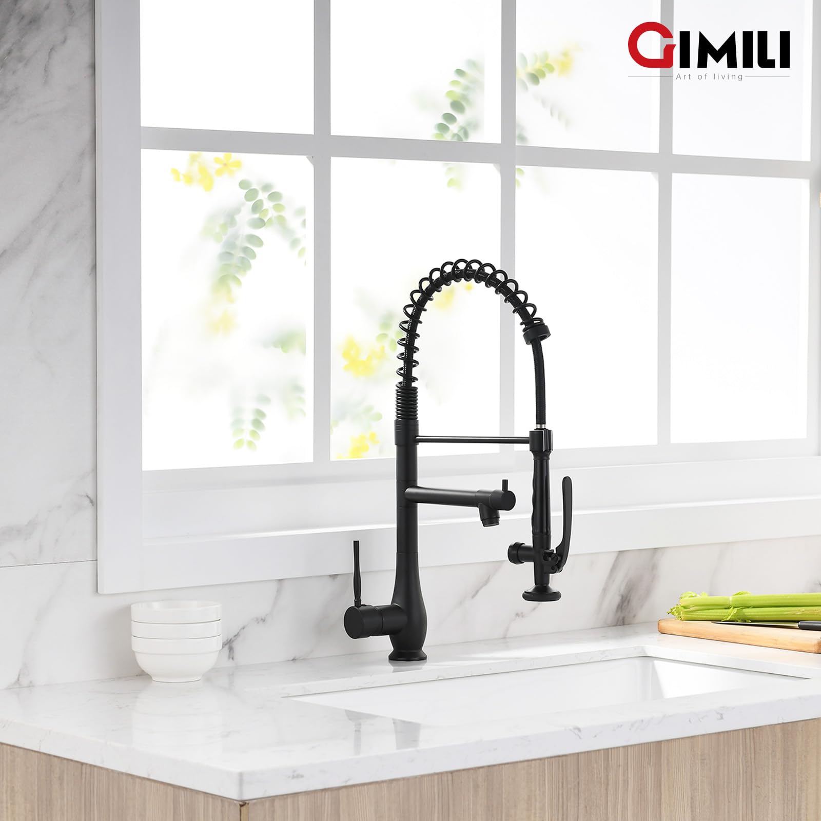 **GIMILI Matte Black Kitchen Faucet with Pull Down Sprayer - Single Handle High Pressure Commercial Sink Faucet - Ideal for Restaurants, Home Kitchens & Bar Use**