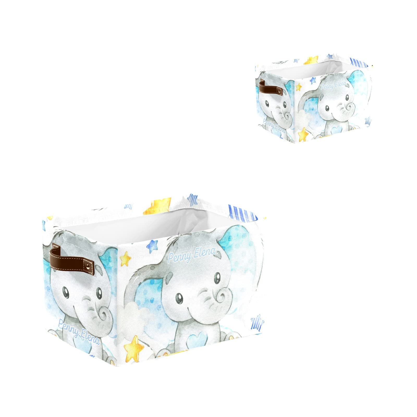 Personalized Elephant Star Storage Bins - Custom Nursery Organizer with Handles for Baby Clothes, Toys & Home Supplies (1-Pack) | Perfect for Nursery Decor & Kids Room Organization